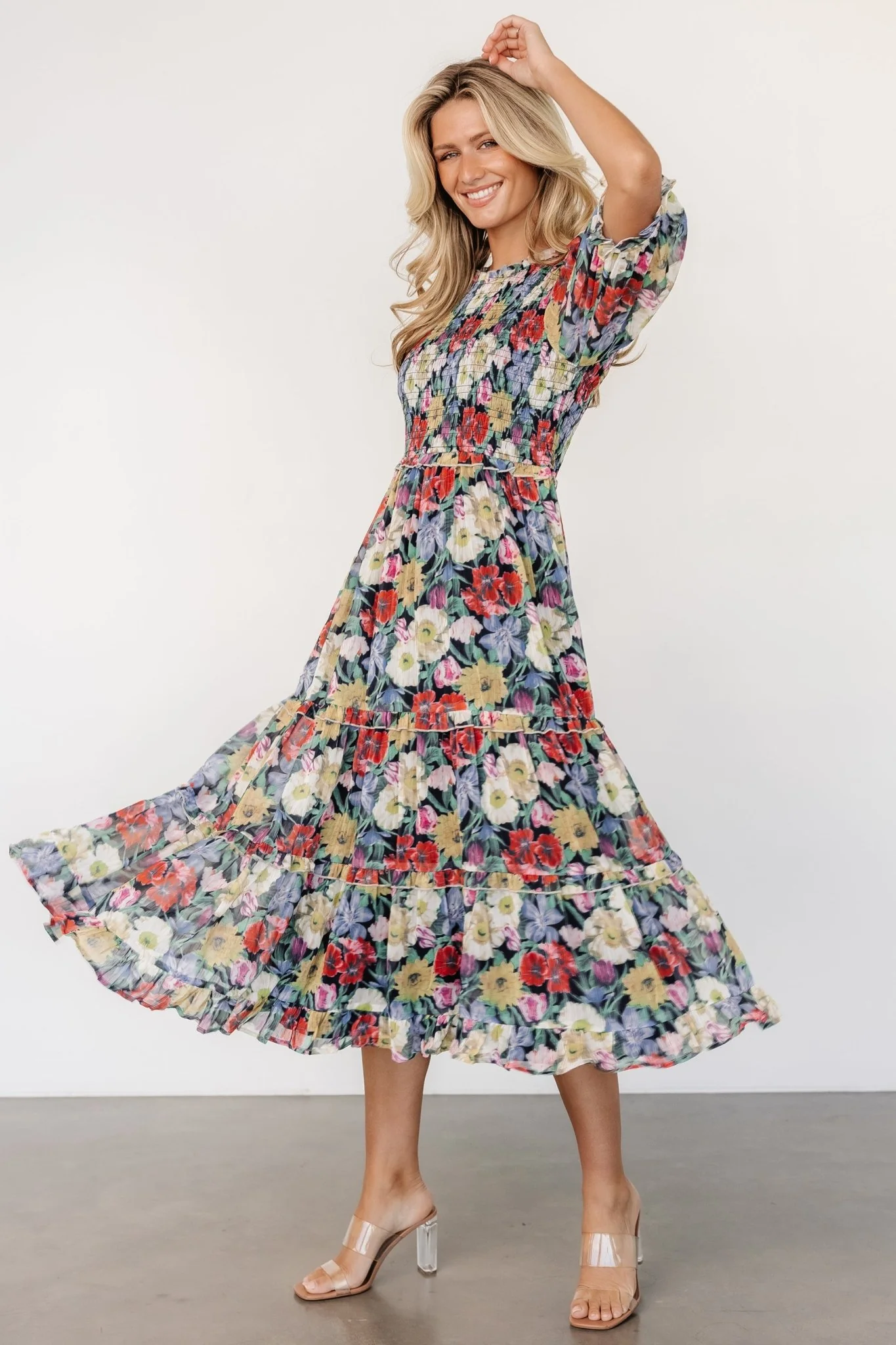 Rosalina Smocked Dress | Black Multi Floral