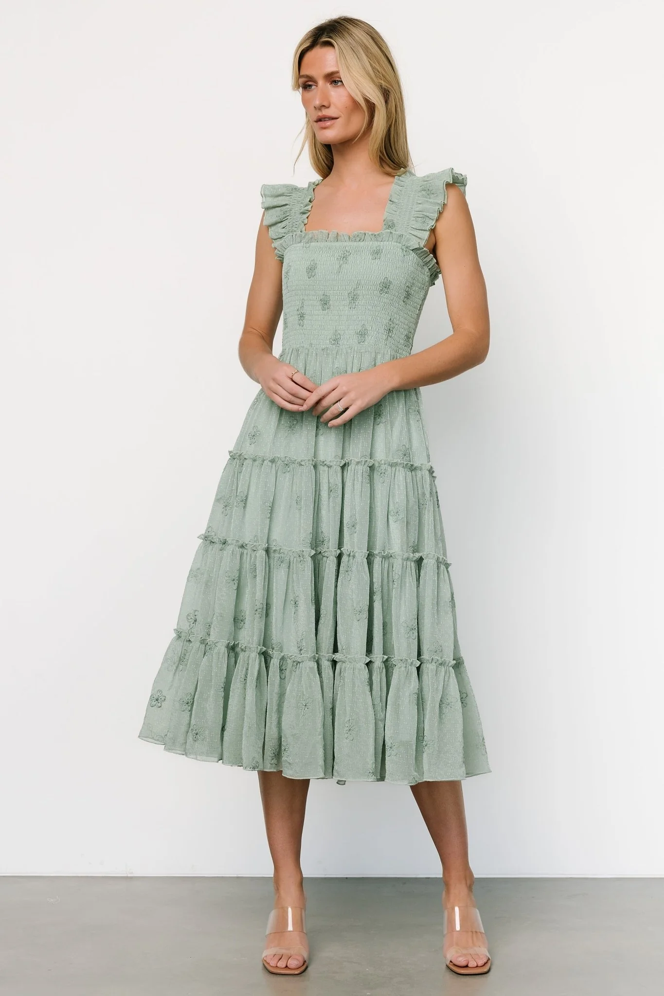 Holland Embroidered Dress | Light Sage