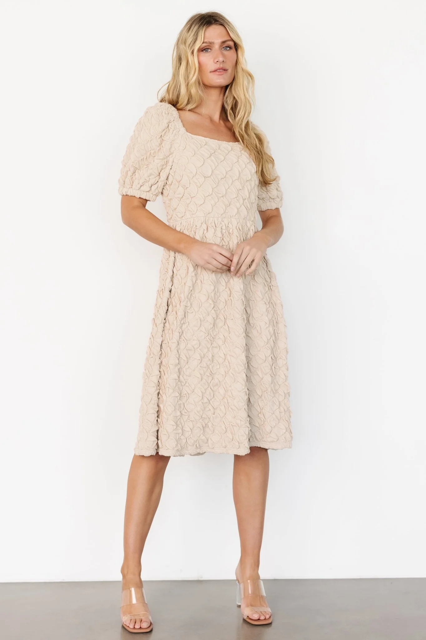 Keri Gathered Dress | Light Taupe