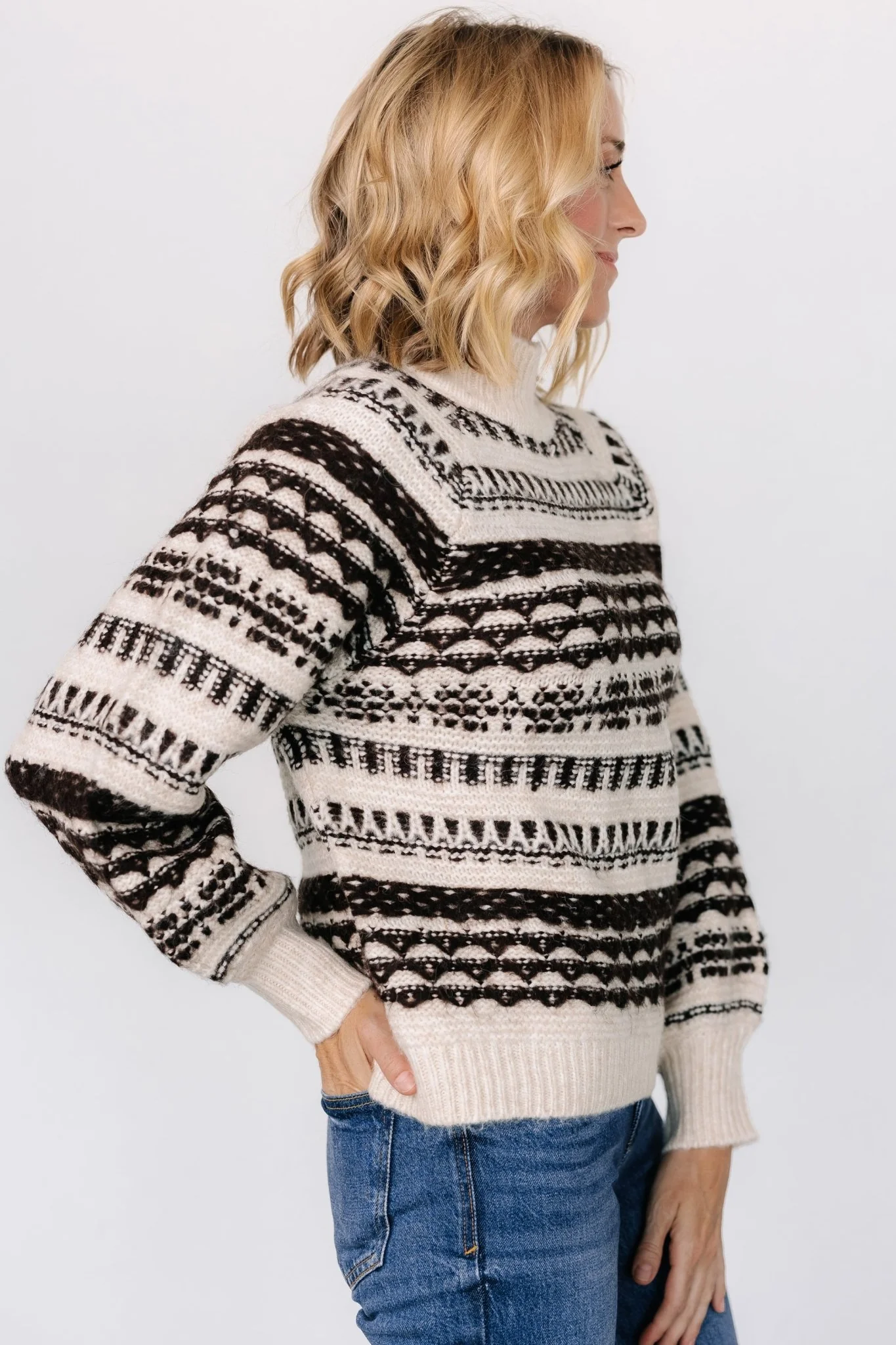 Guadalupe Mock Neck Sweater | Ivory + Chocolate