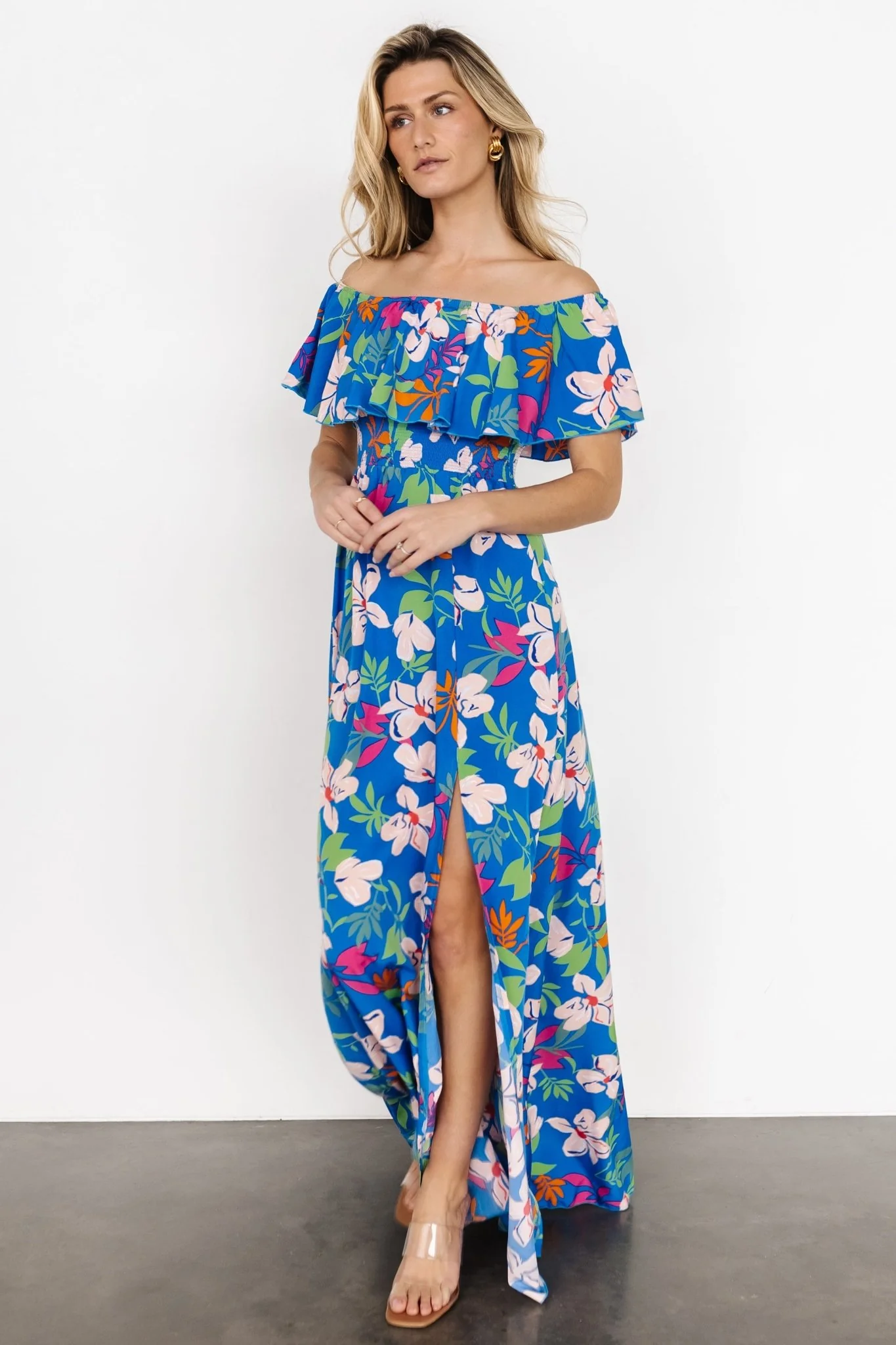 Talia Off Shoulder Maxi Dress | Blue Floral
