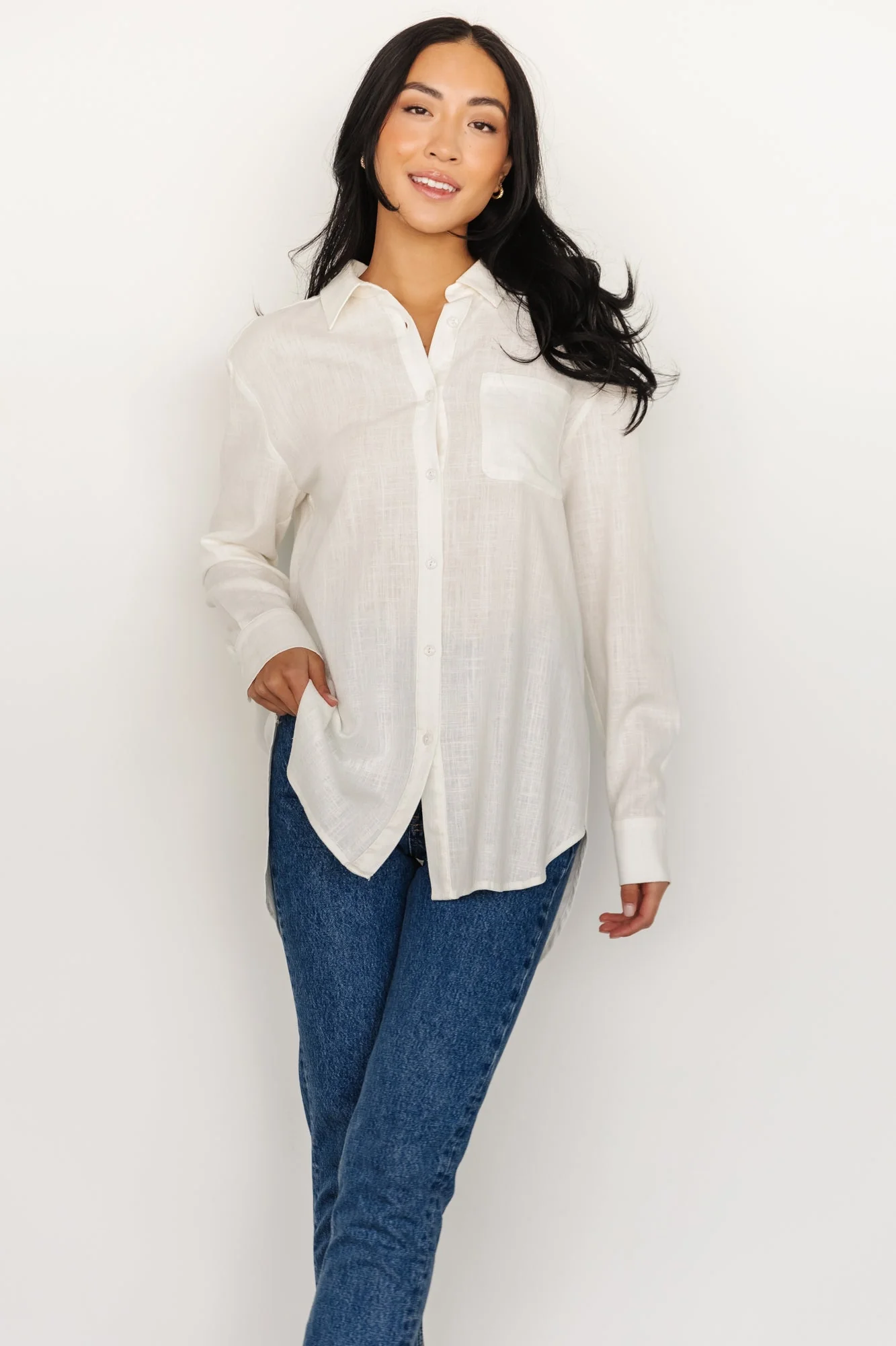 Harlan Linen Button Down Top | Off White
