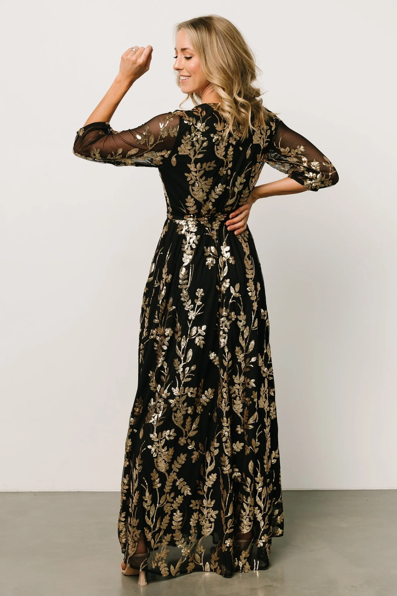 Destiny Sequin Maxi Dress | Black + Gold