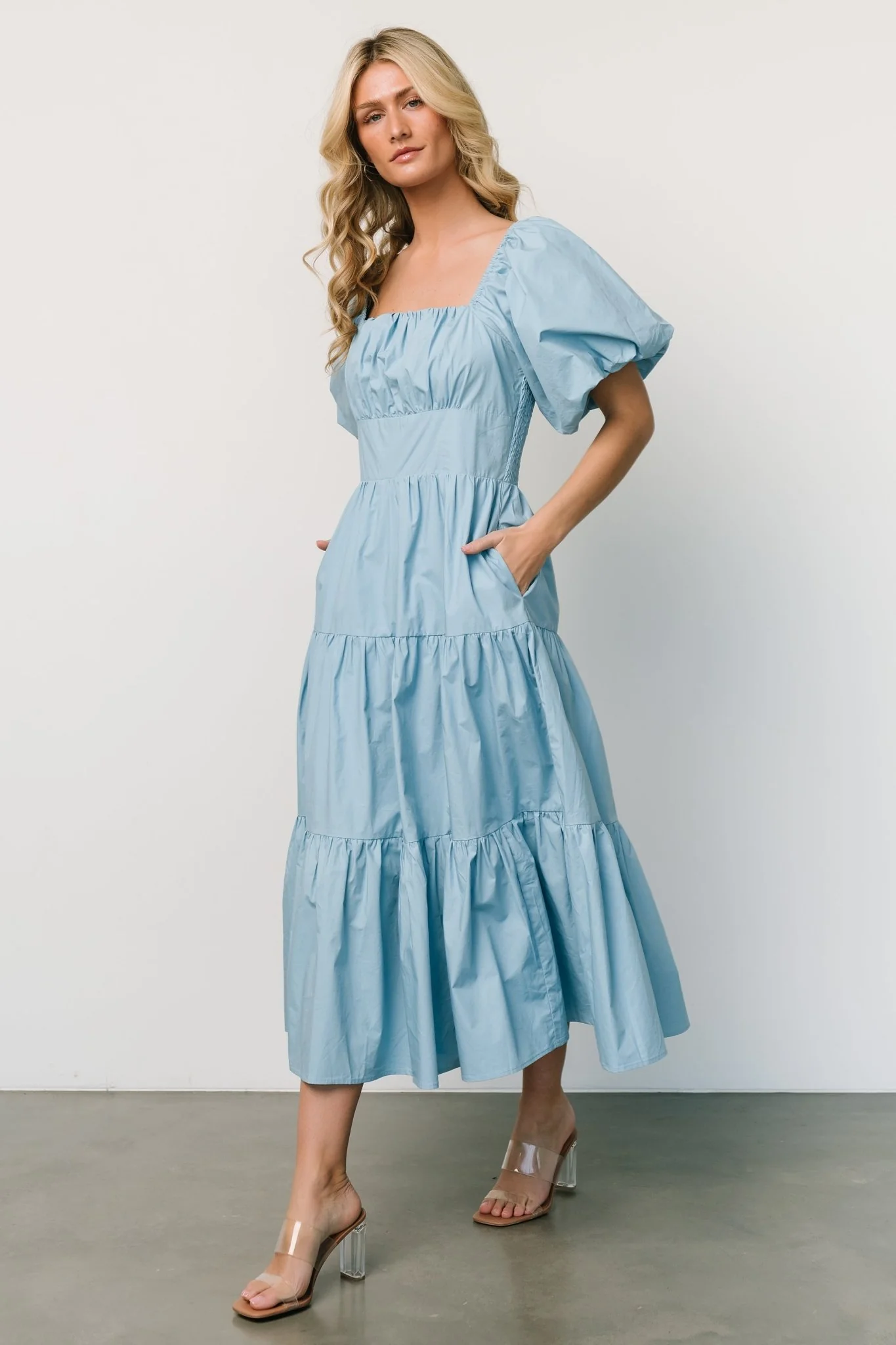 Cindy Puff Sleeve Tiered Dress | Blue