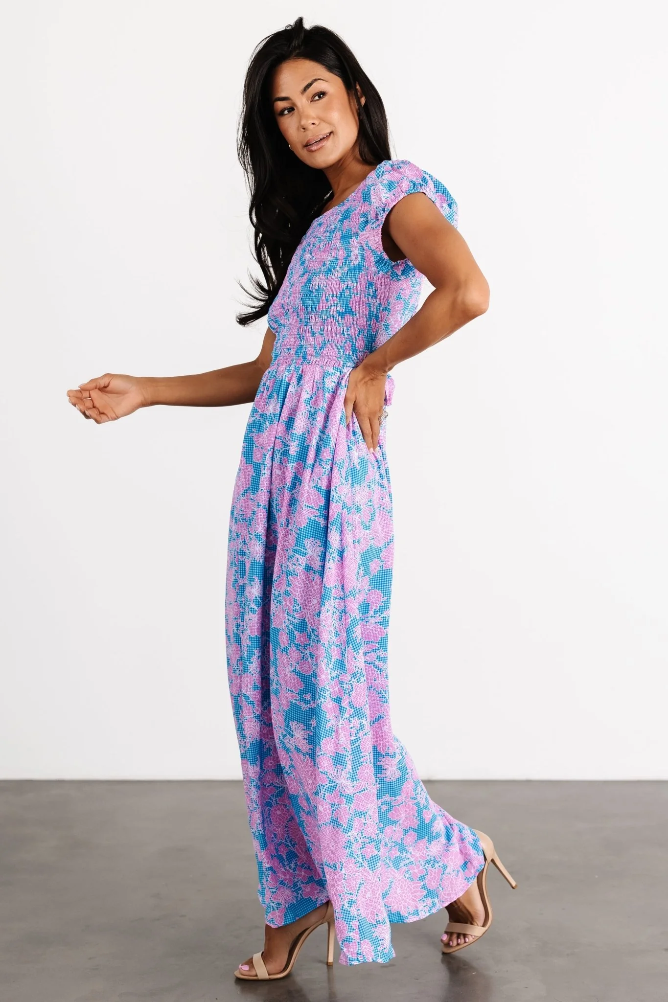 Tabitha Open Back Maxi Dress | Blue + Pink