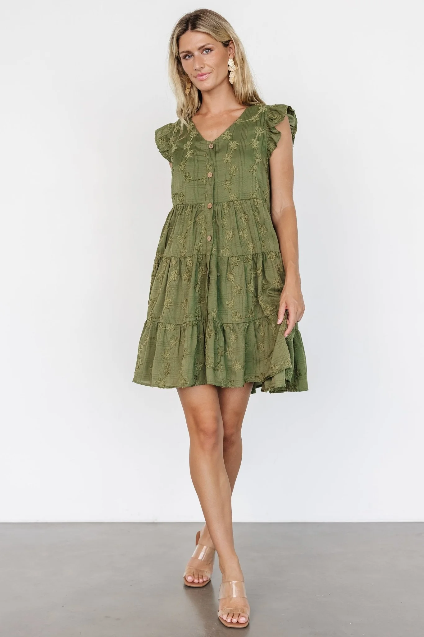 Kayla Button Up Short Dress | Olive