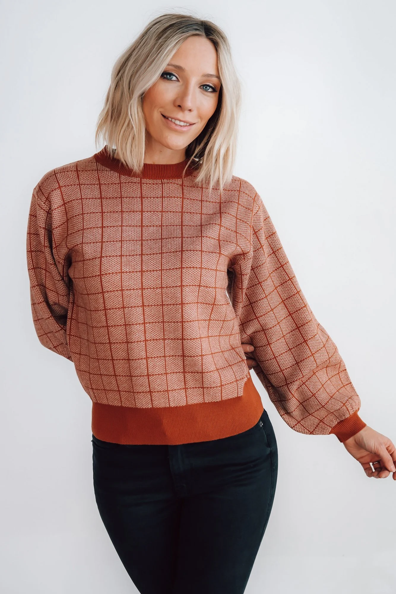 Ryland Bubble Sleeve Sweater | Rust