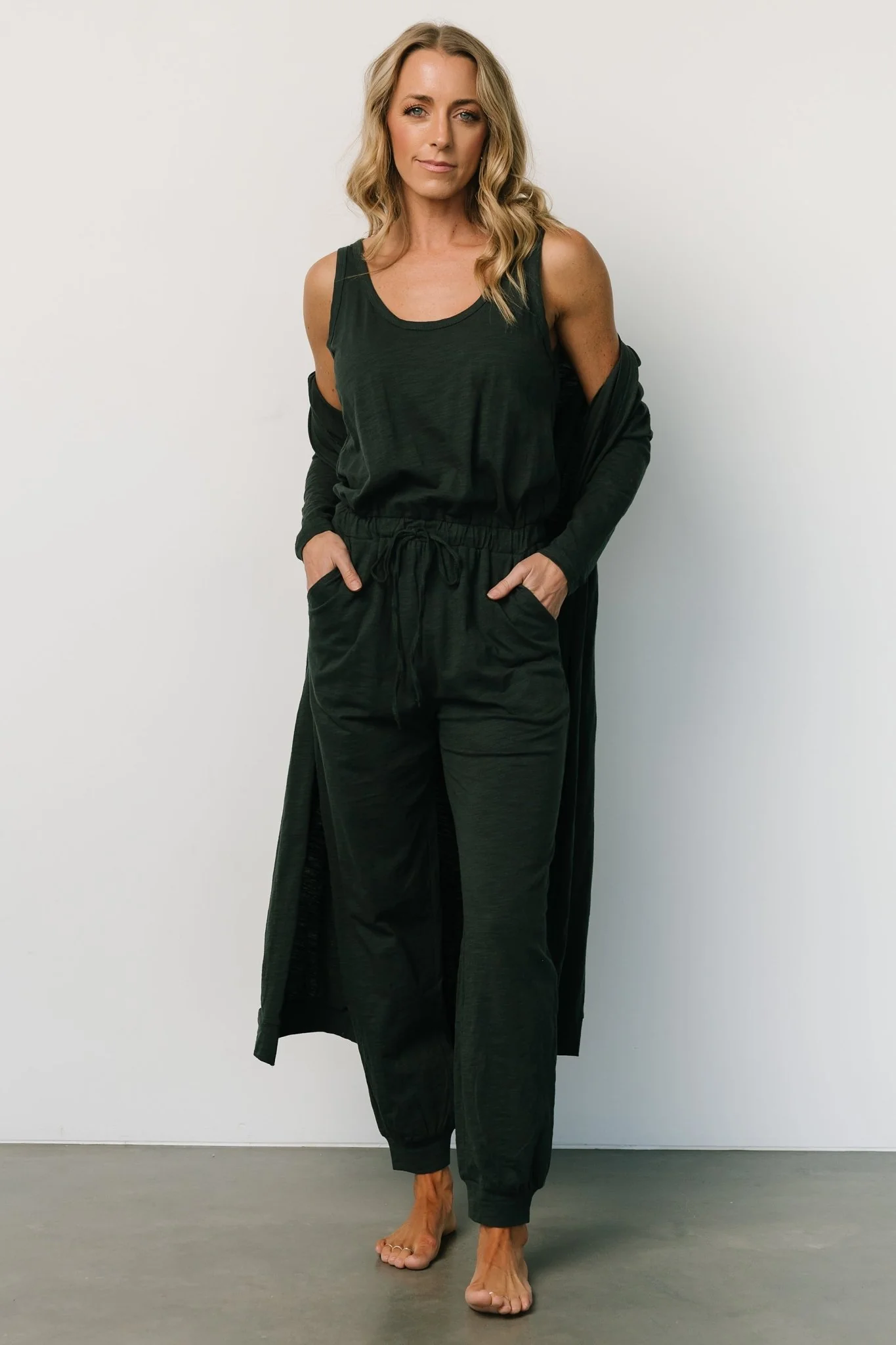Janae Jumpsuit + Cardigan Set | Dark Green