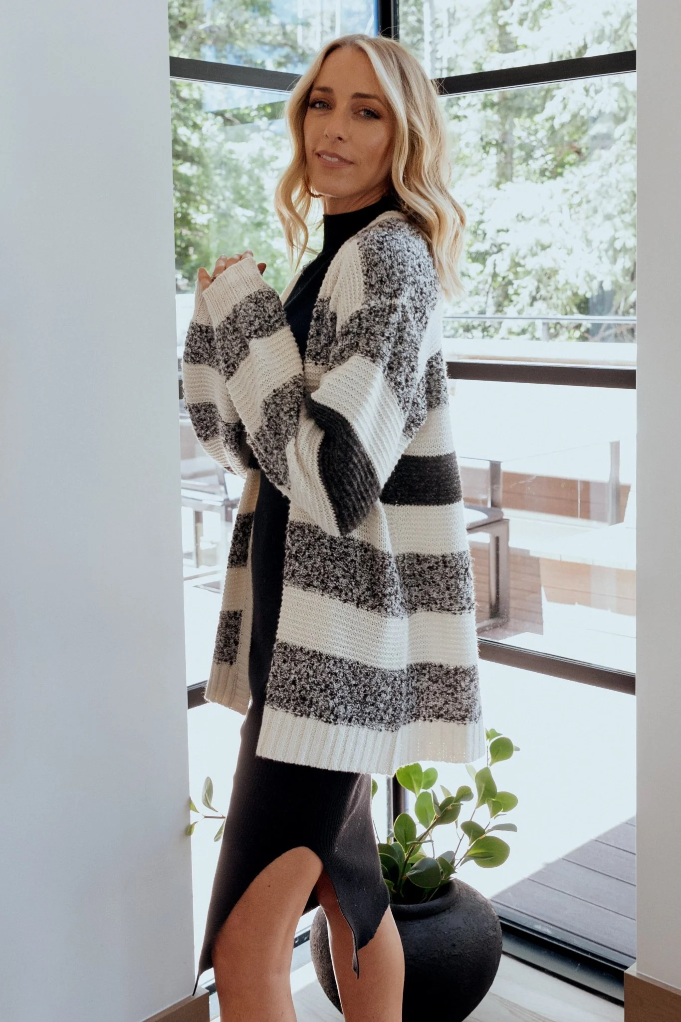 Banff Stripe Cardigan | Black + Ivory
