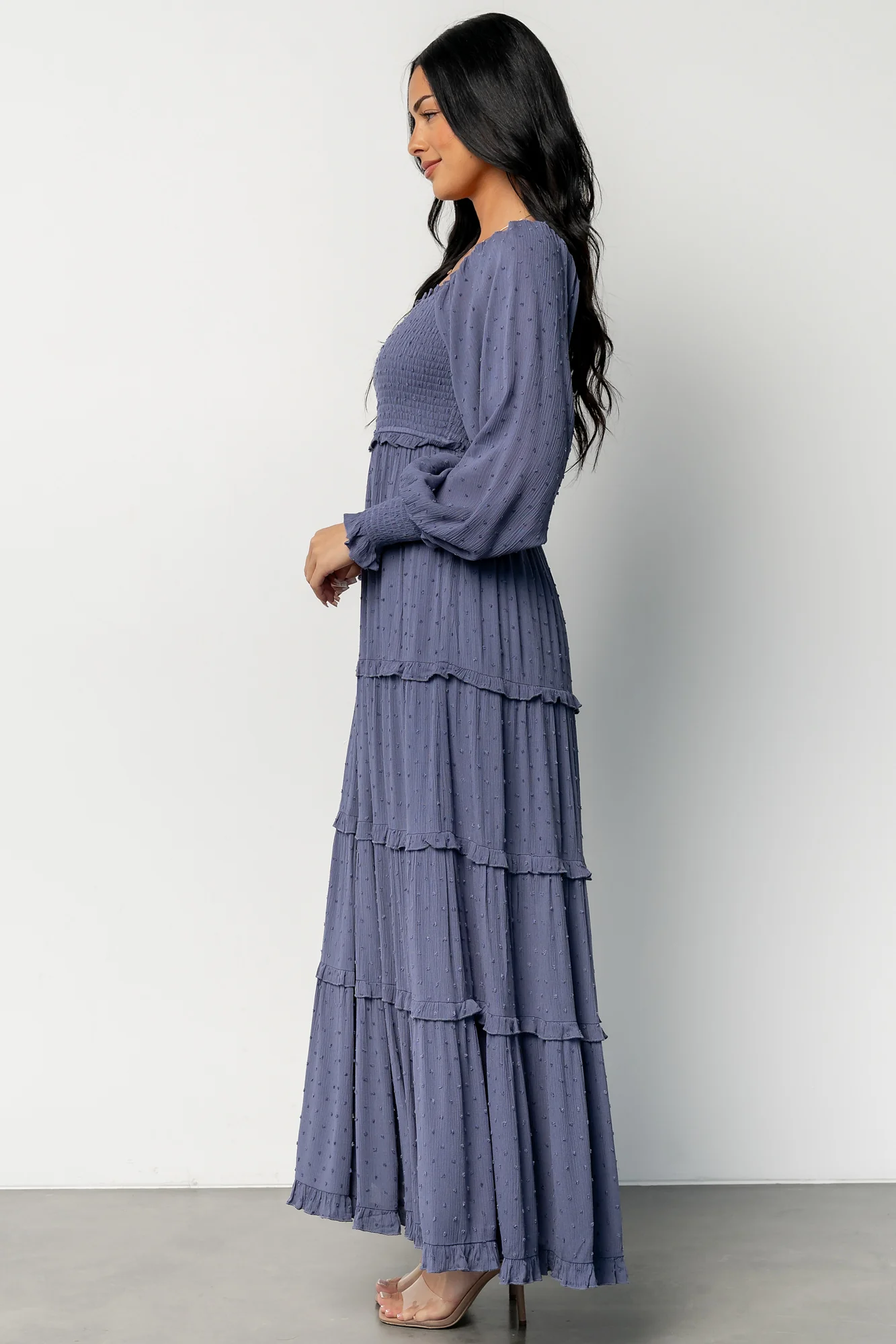 Amanda Smocked Dotted Maxi Dress | Dusk Blue