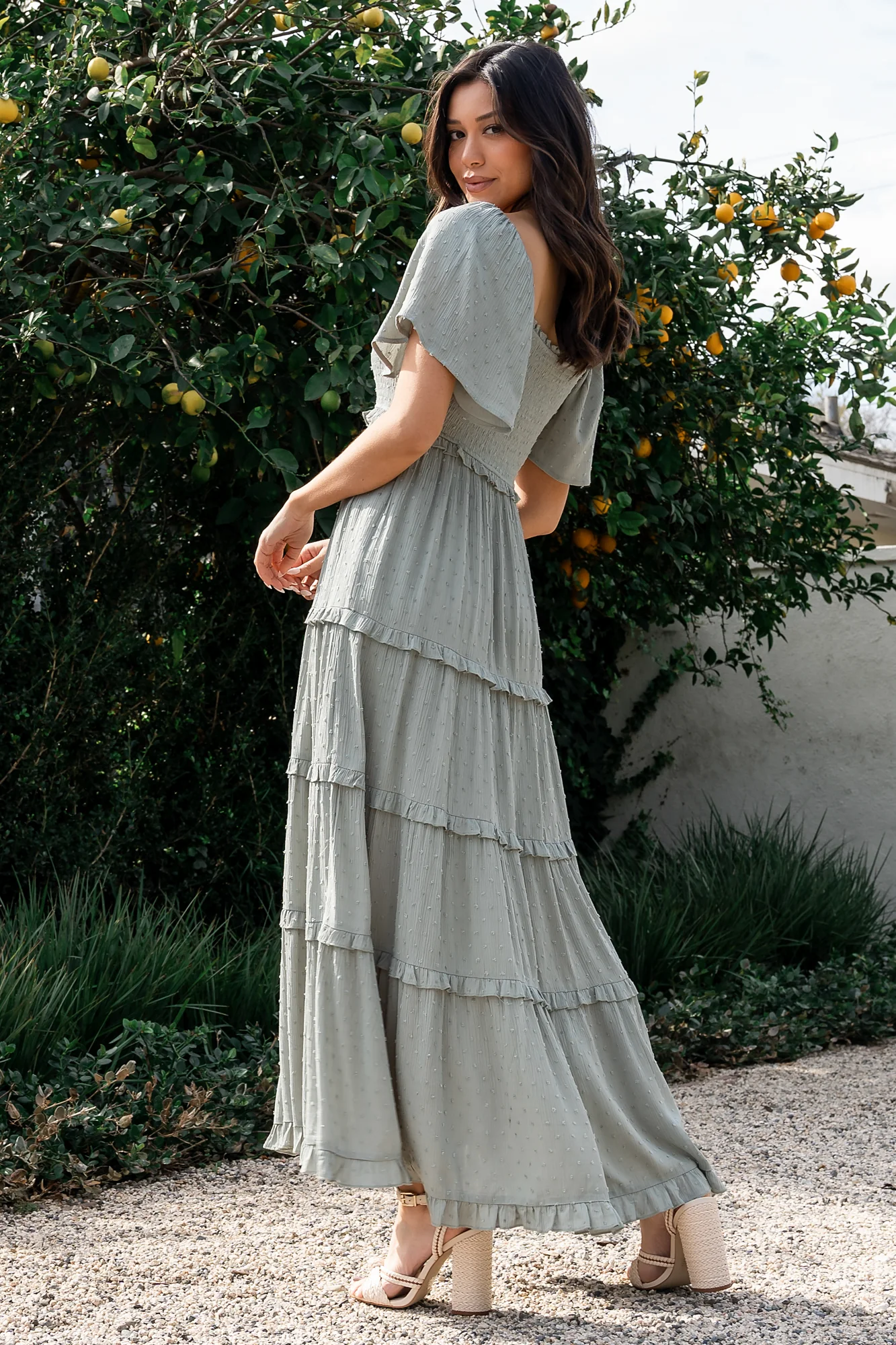 Lenora Smocked Dotted Maxi Dress | Sage