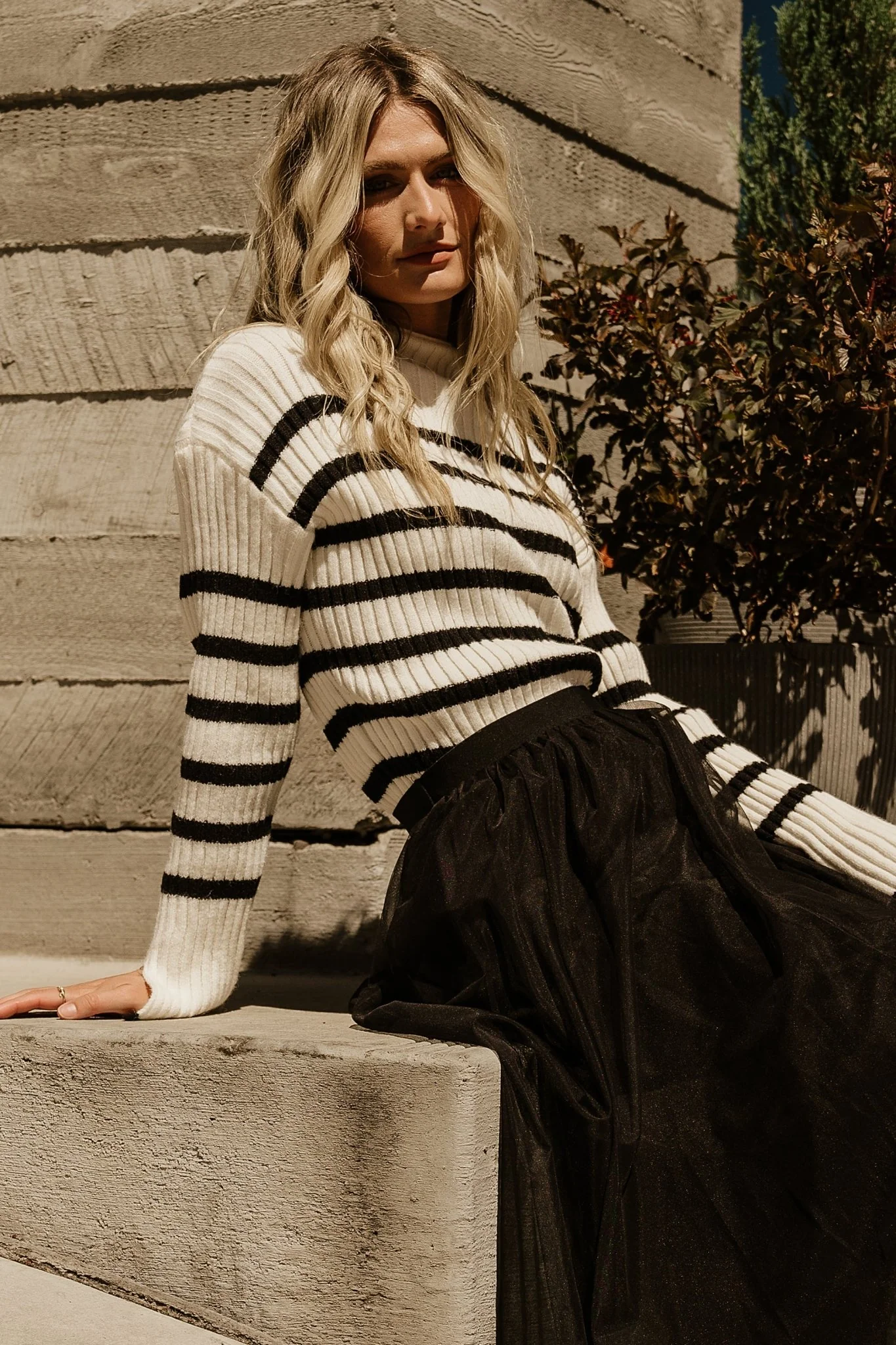 Landell Striped Sweater | Ivory + Black