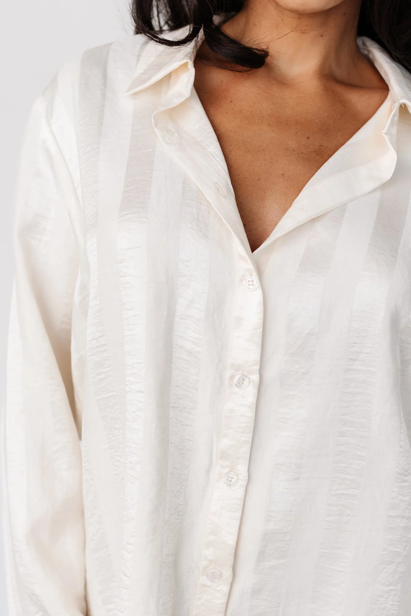 Kieran Striped Button Up Top | Cream