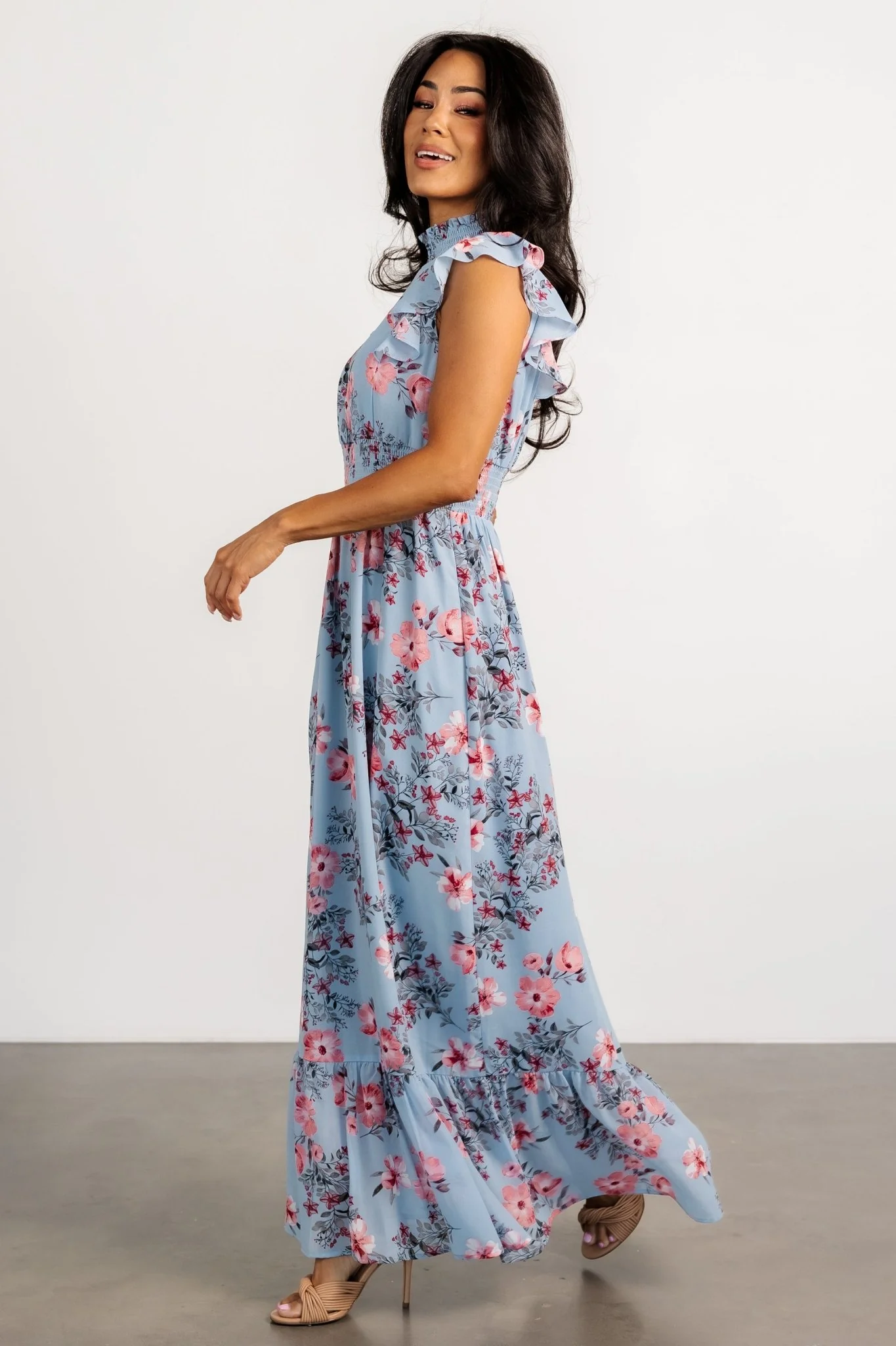 Kearny Ruffle Maxi Dress | Light Blue + Blush