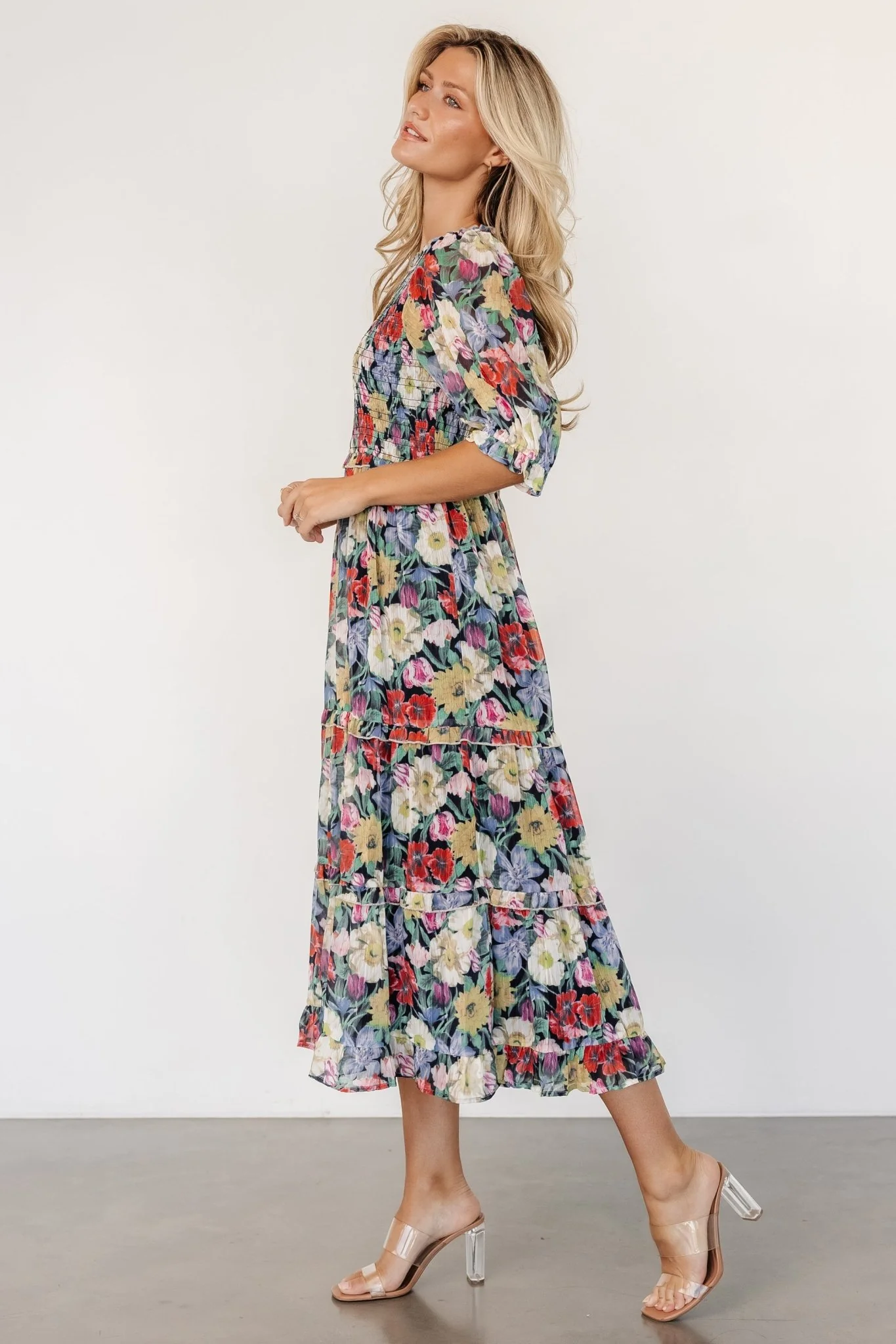 Rosalina Smocked Dress | Black Multi Floral