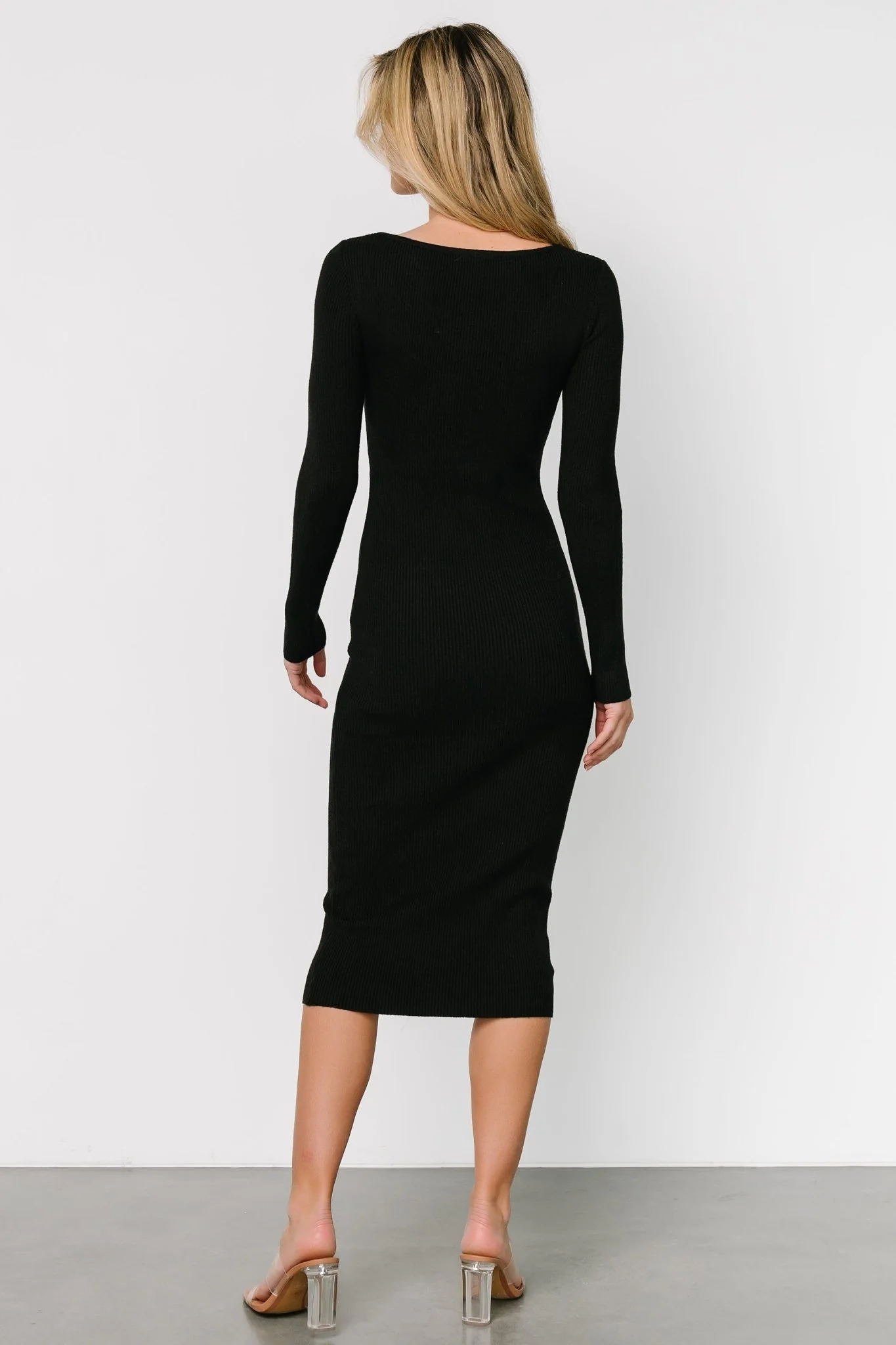 Eve Ribbed Midi Dress | Black