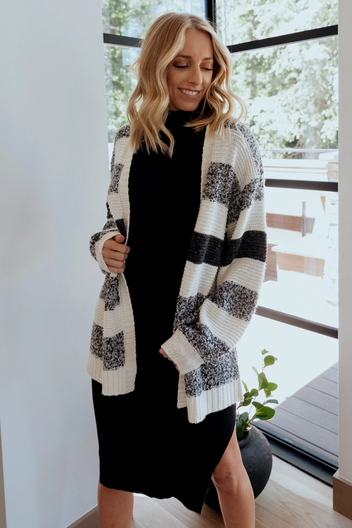 Banff Stripe Cardigan | Black + Ivory