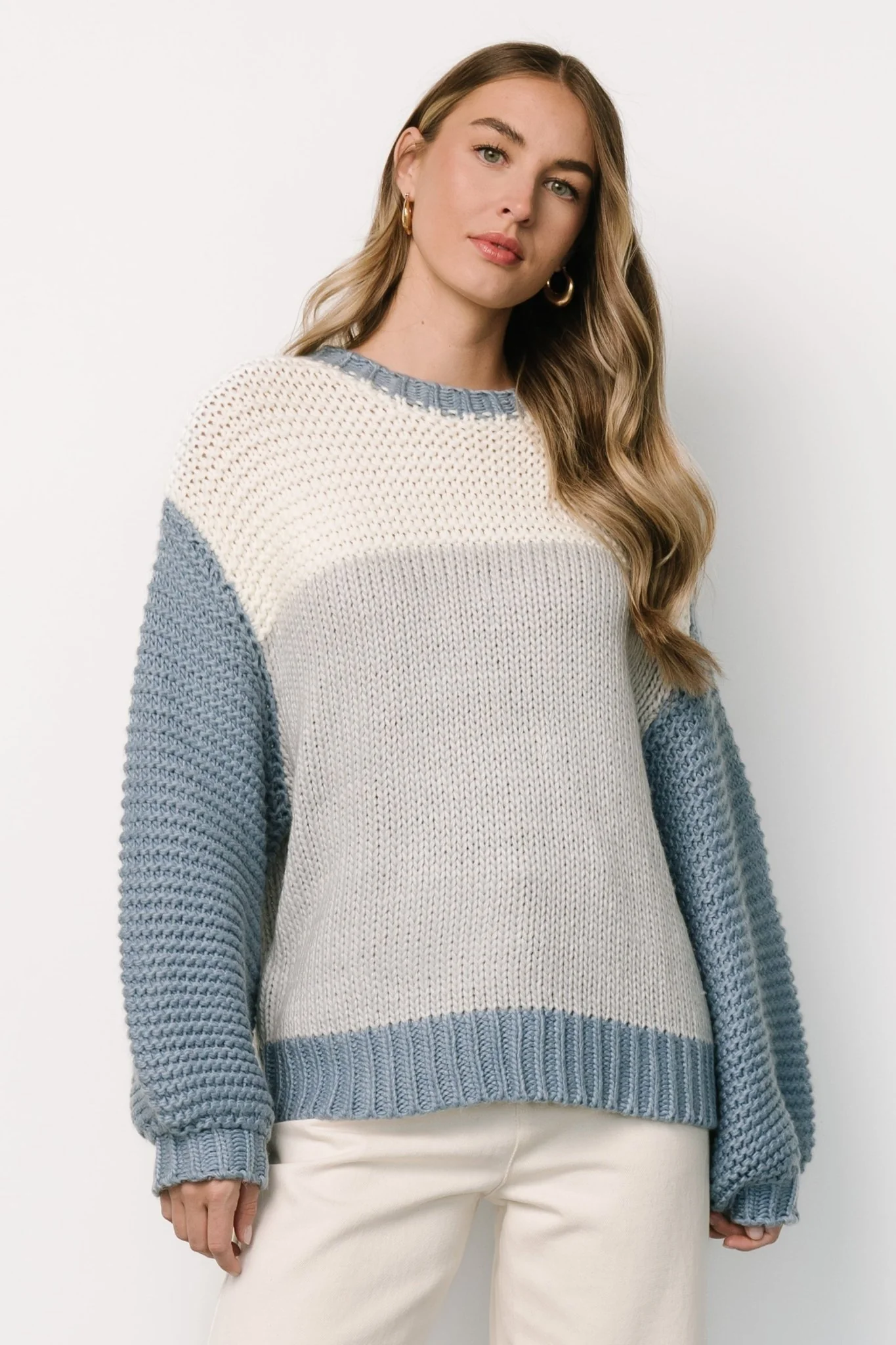 Hygge Chunky Knit Sweater | Blue + Cream