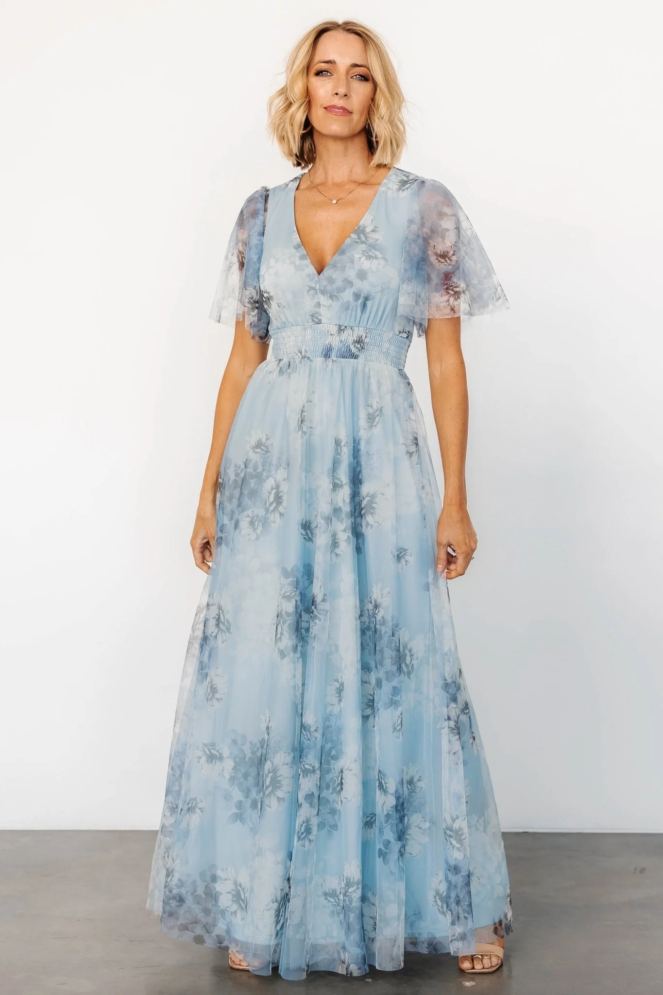 Cressida Tulle Maxi Dress | Blue + Off White Floral