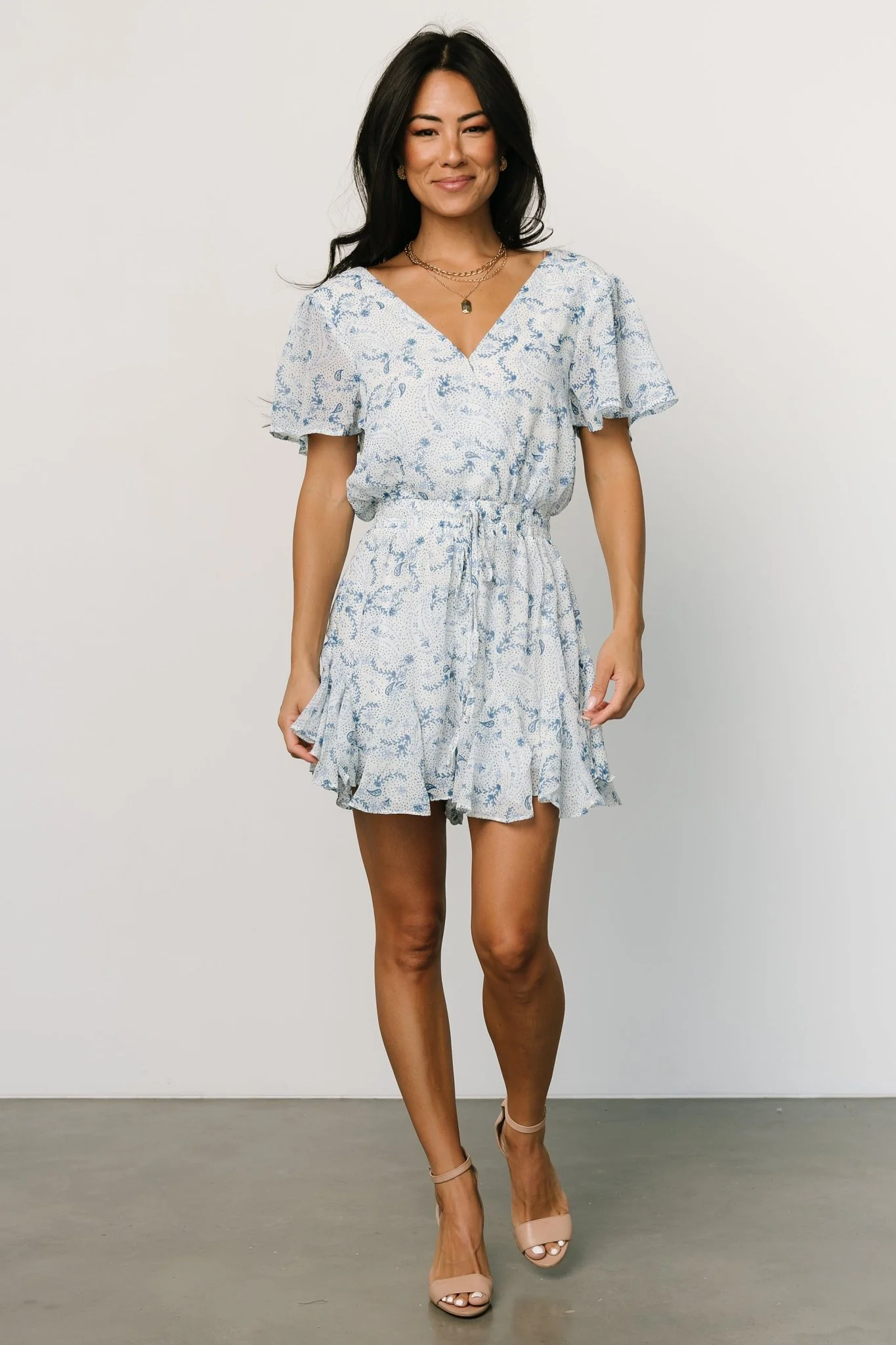 Candy Romper | Off White + Blue