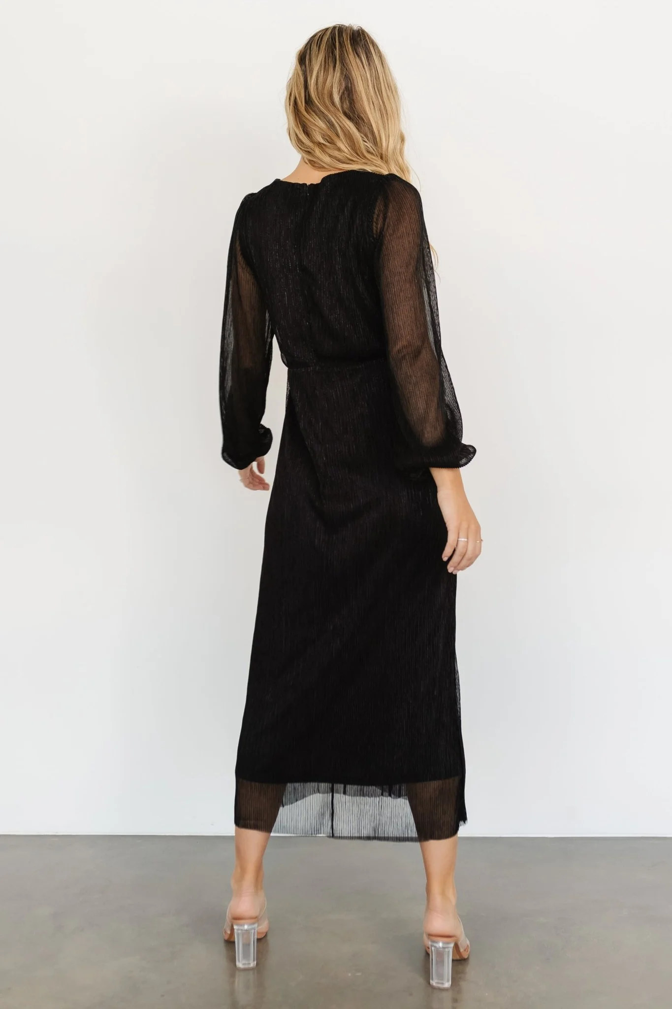 Devlyn Pleated Dress | Black Shimmer