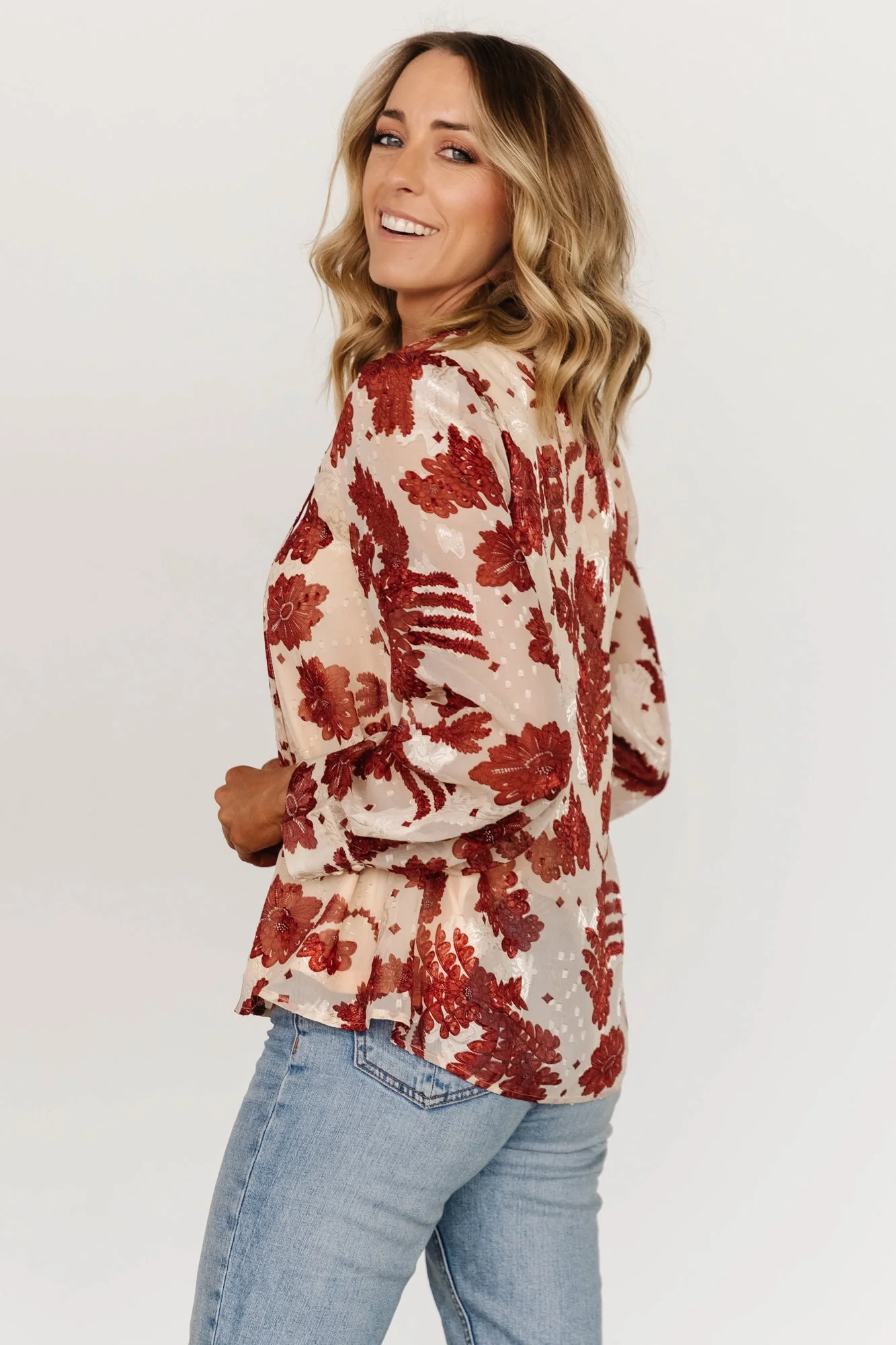 Charlotte Tie Blouse | Cream + Rust