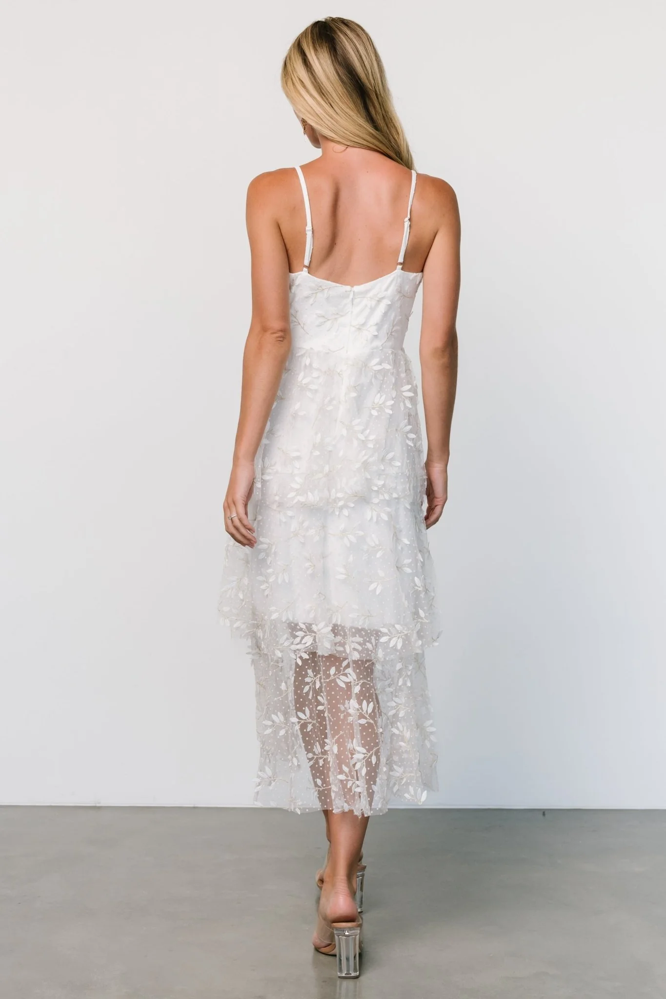 Anavi Tiered Midi Dress | White + Gold