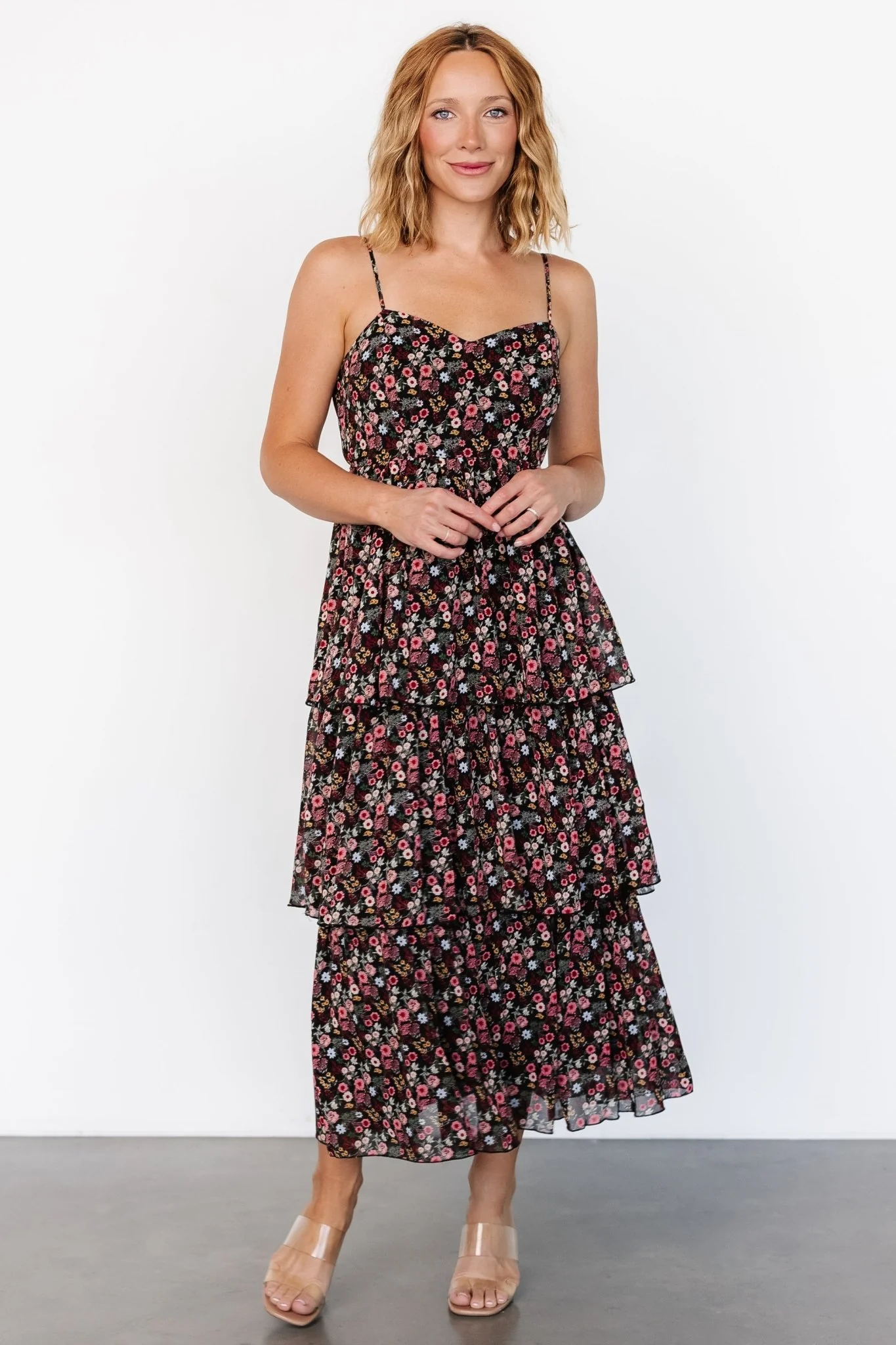 Caprice Tiered Dress | Black Floral
