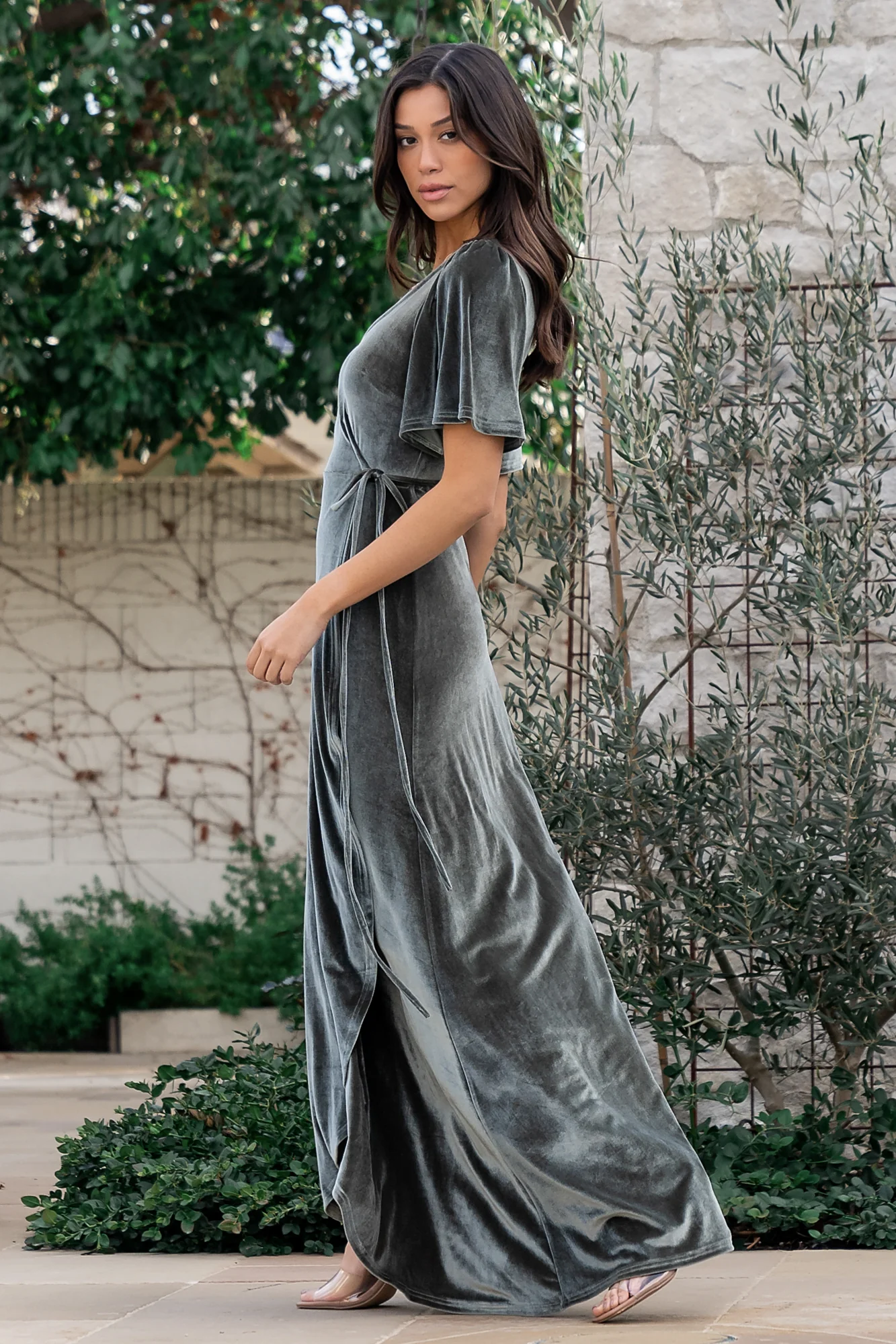 Katelyn Velvet Maxi Wrap Dress | Eucalyptus