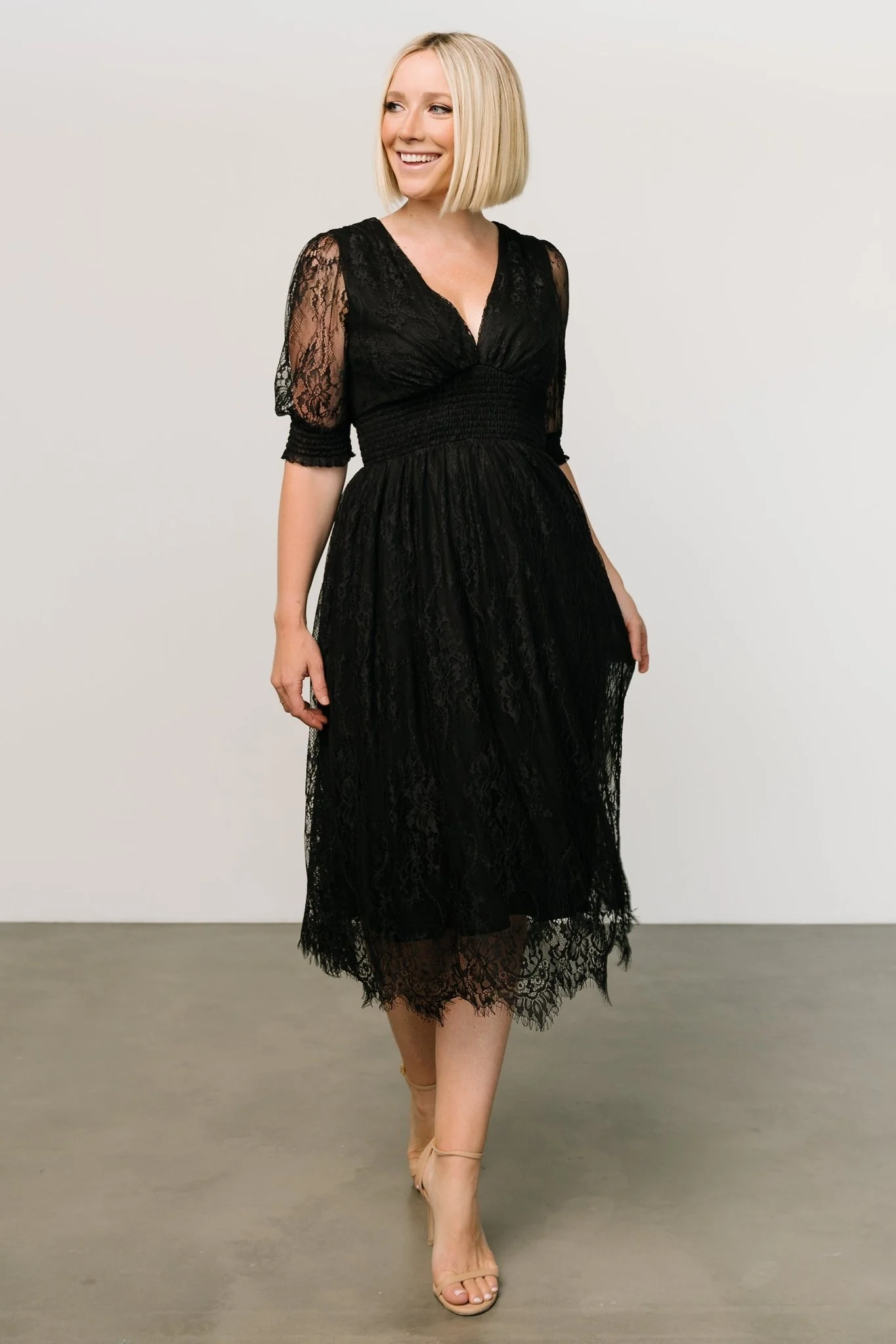 Elaina Lace Midi Dress | Black