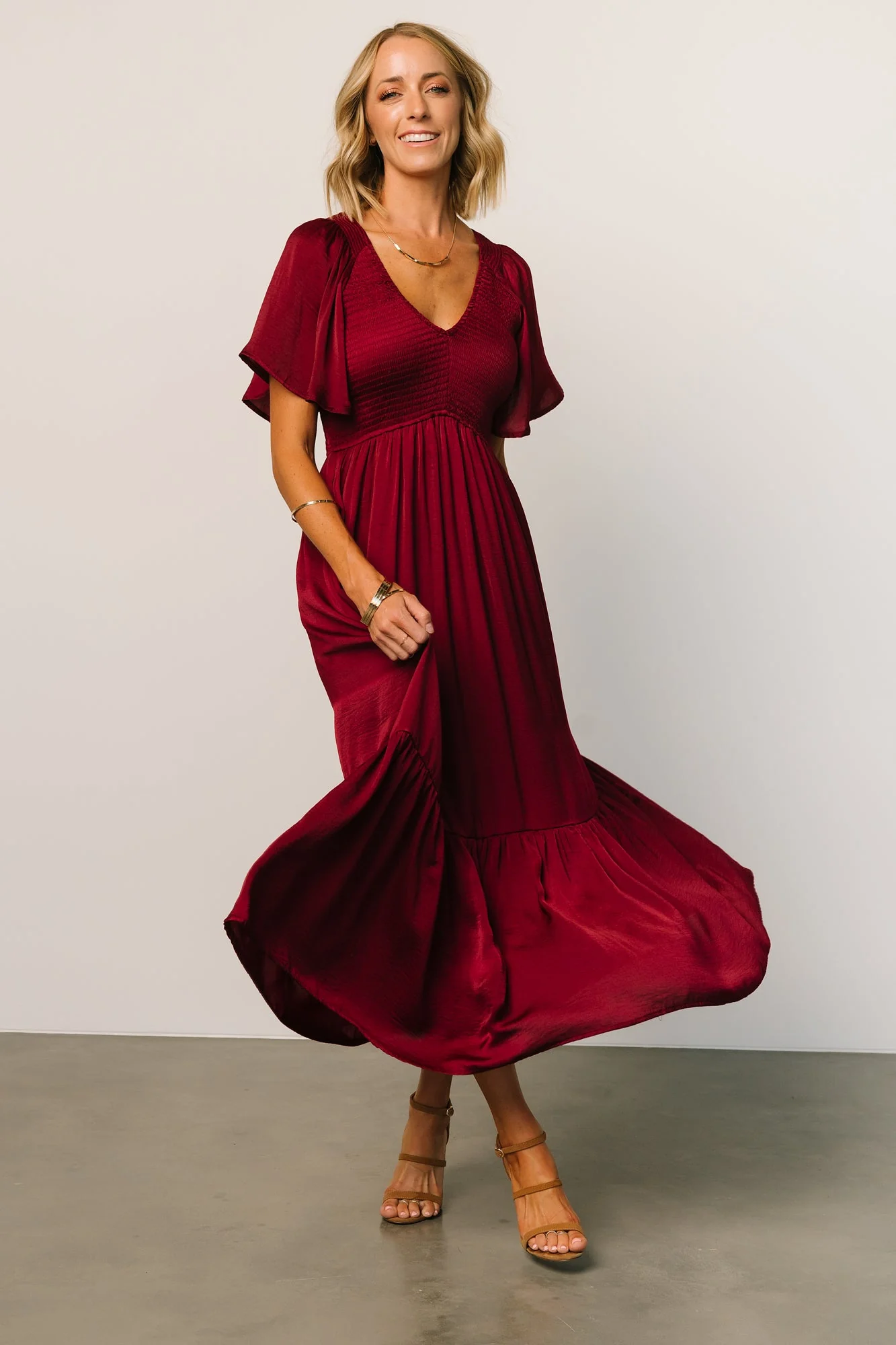 Lovell Smocked Midi Dress | Wine