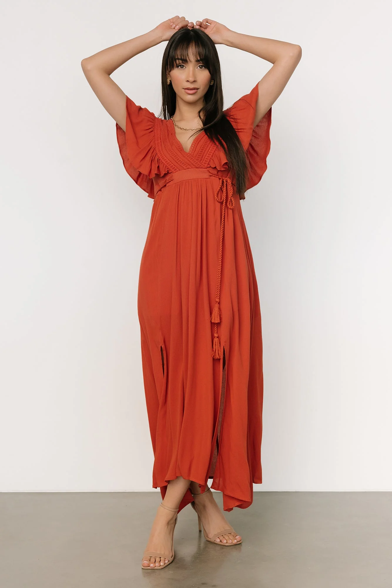Jennifer Deep V Maxi Dress | Rust