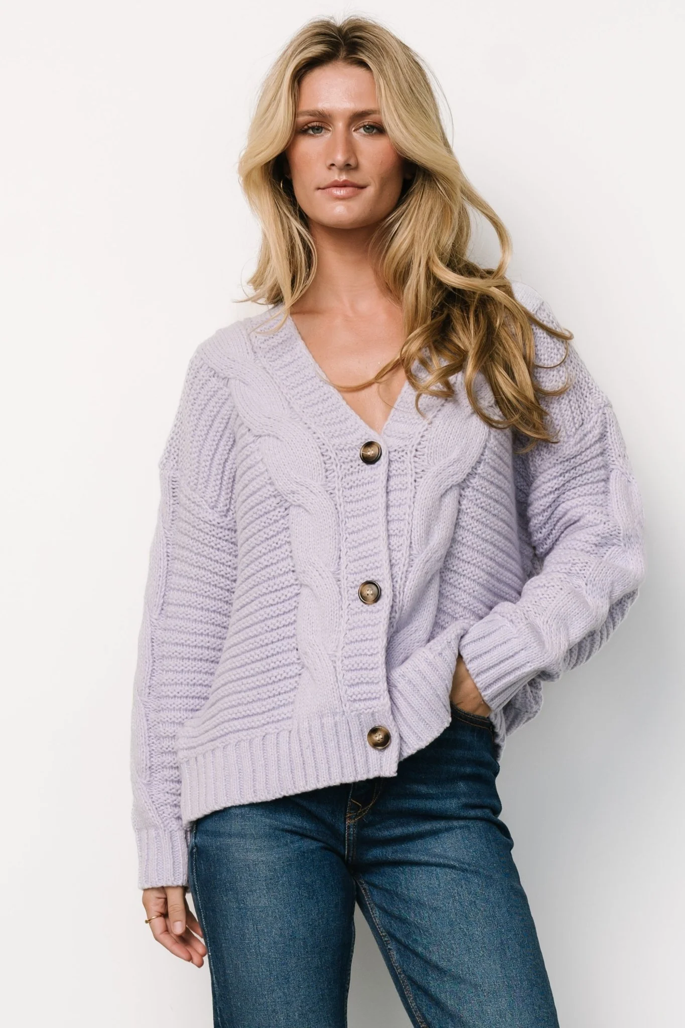 Ames Cable Knit Cardigan | Lavender