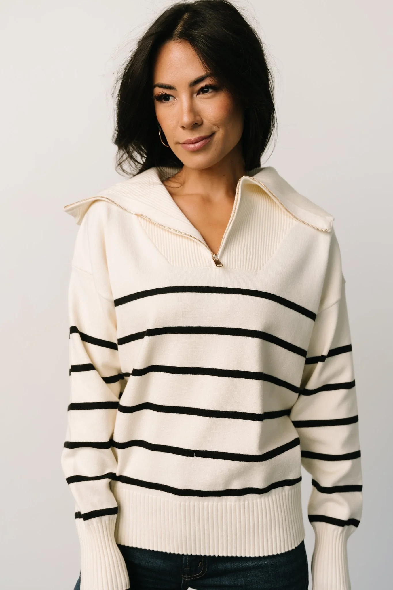 Dixon Striped Sweater | Ivory + Black