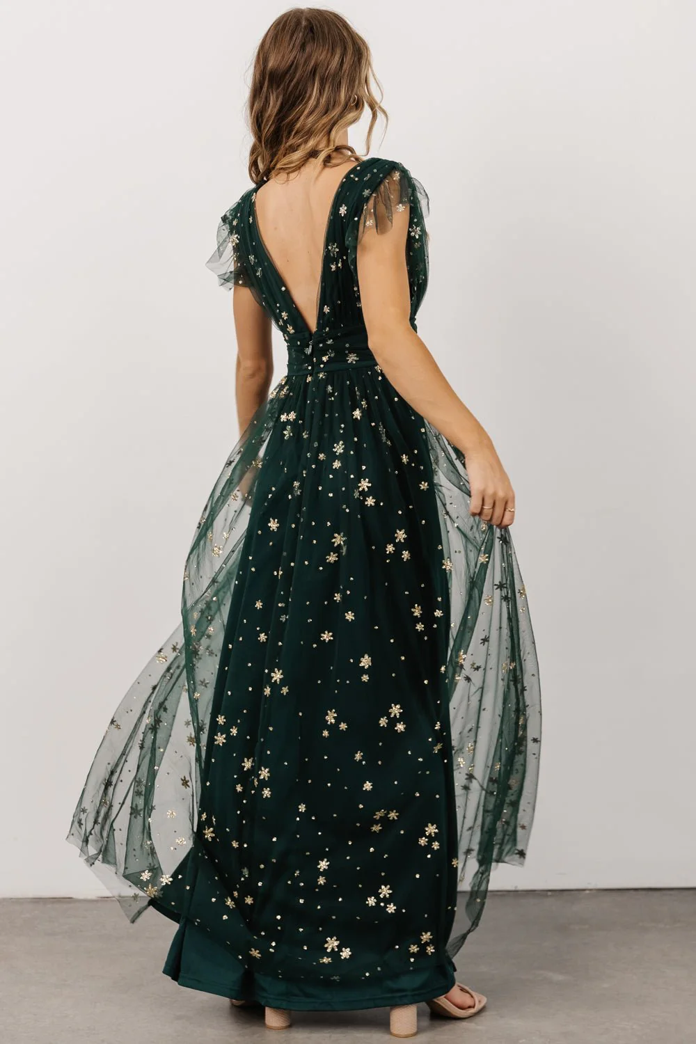 Nova Shimmer Maxi Dress | Green + Gold