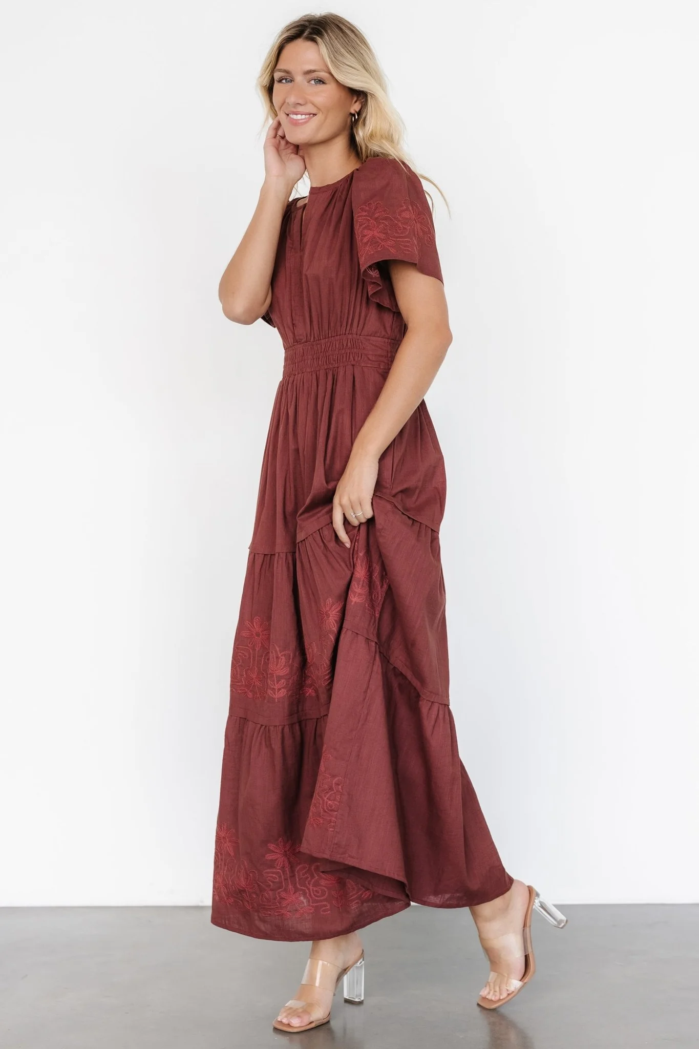 Kennedy Embroidered Maxi Dress | Marsala