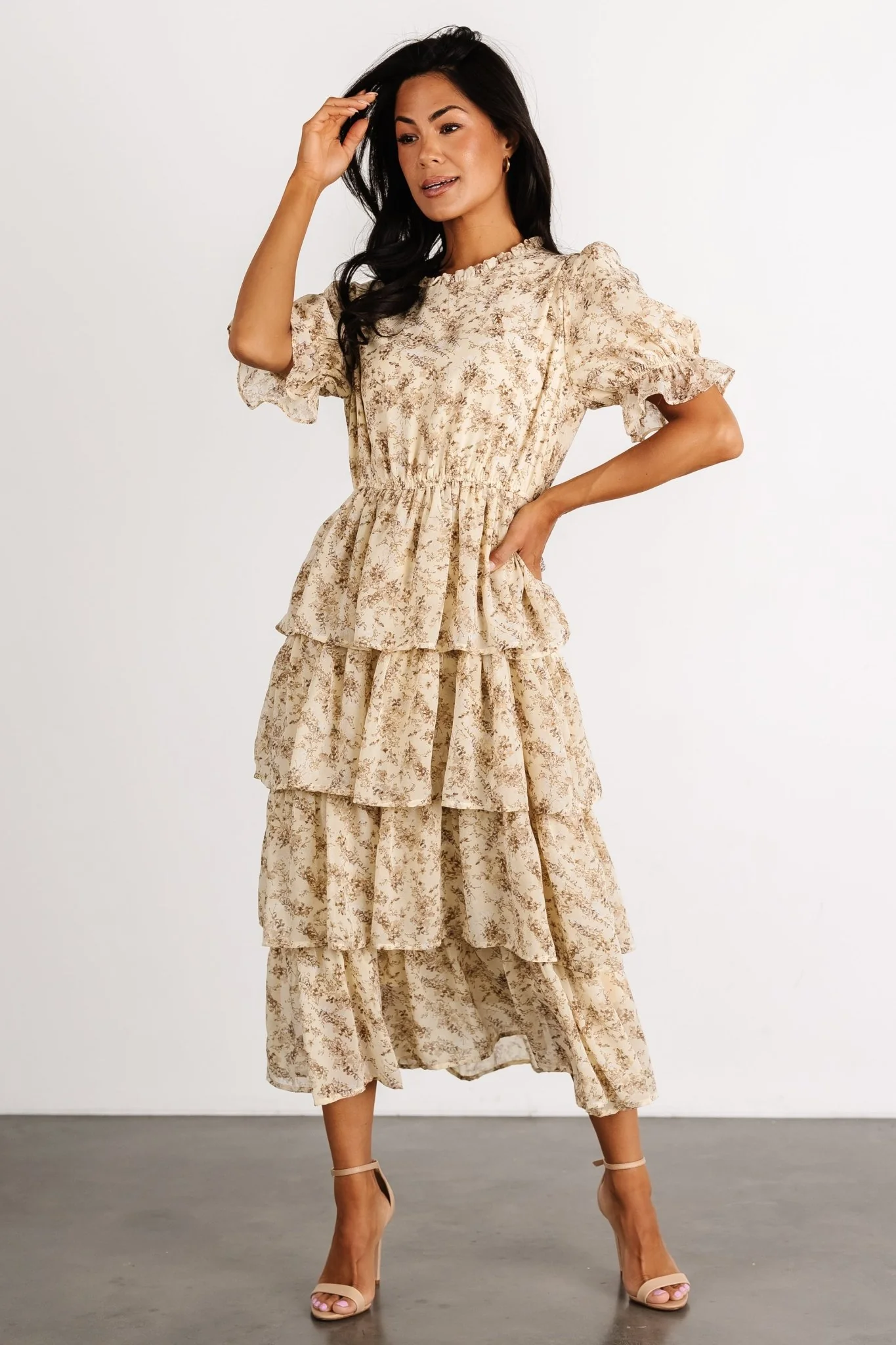 Pia Tiered Midi Dress | Pale Yellow Floral