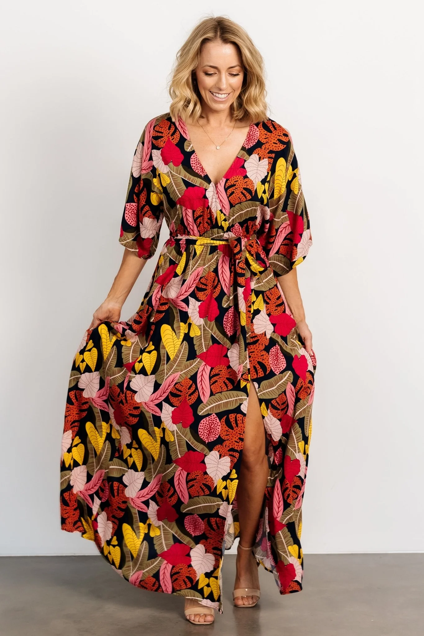 Moira Kimono Maxi Dress | Navy Multi Print