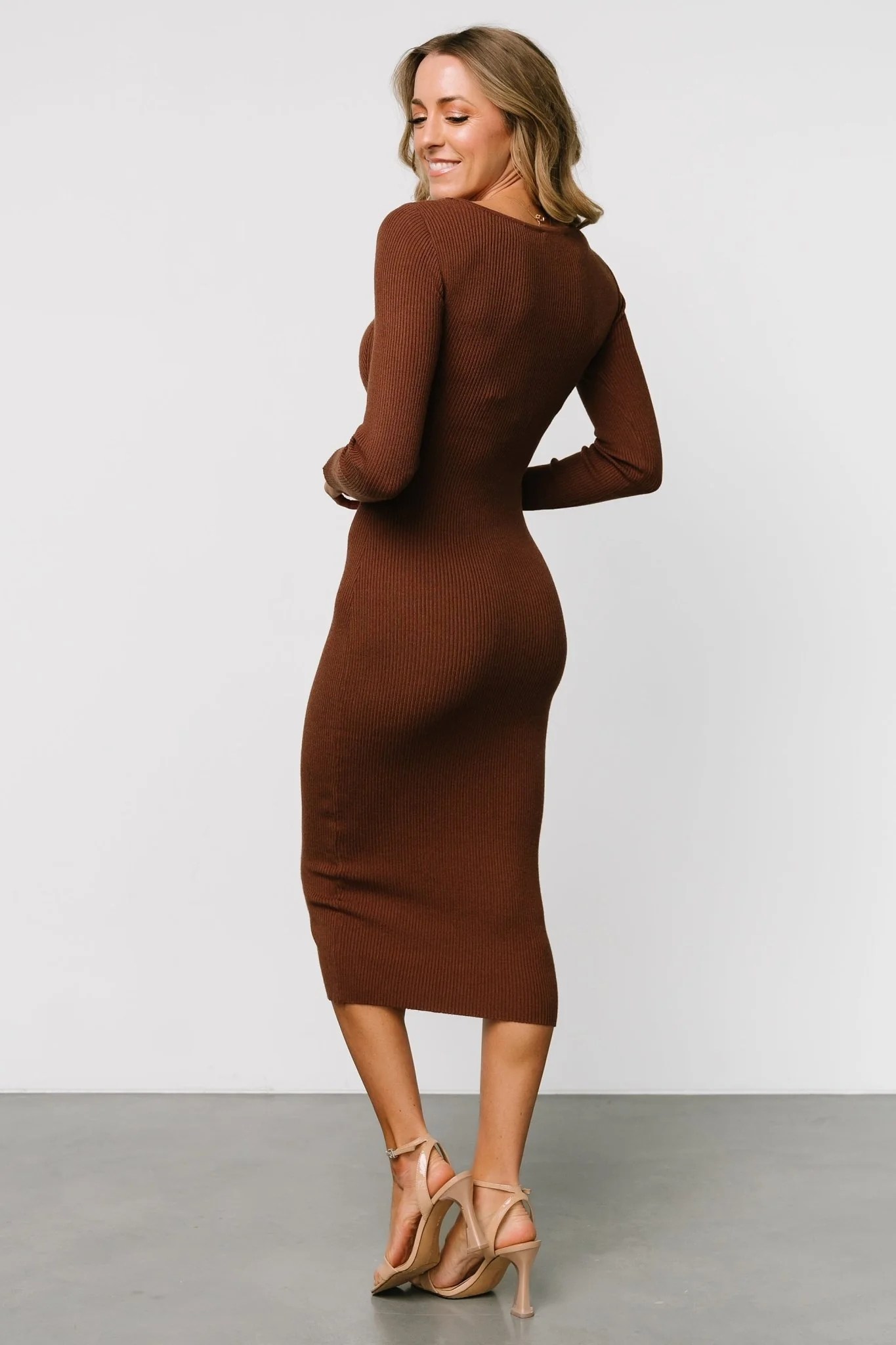 Eve Ribbed Midi Dress | Brown