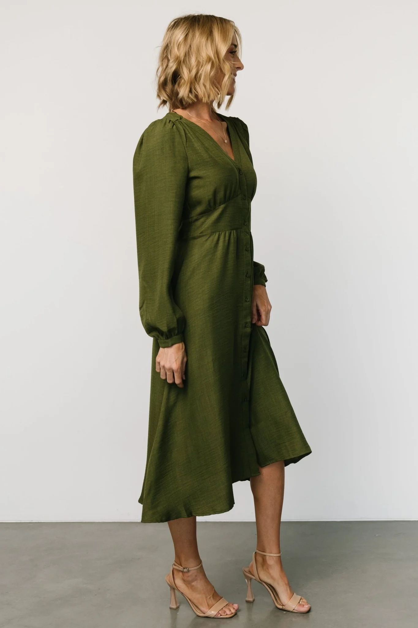 Faith Button Midi Dress | Olive
