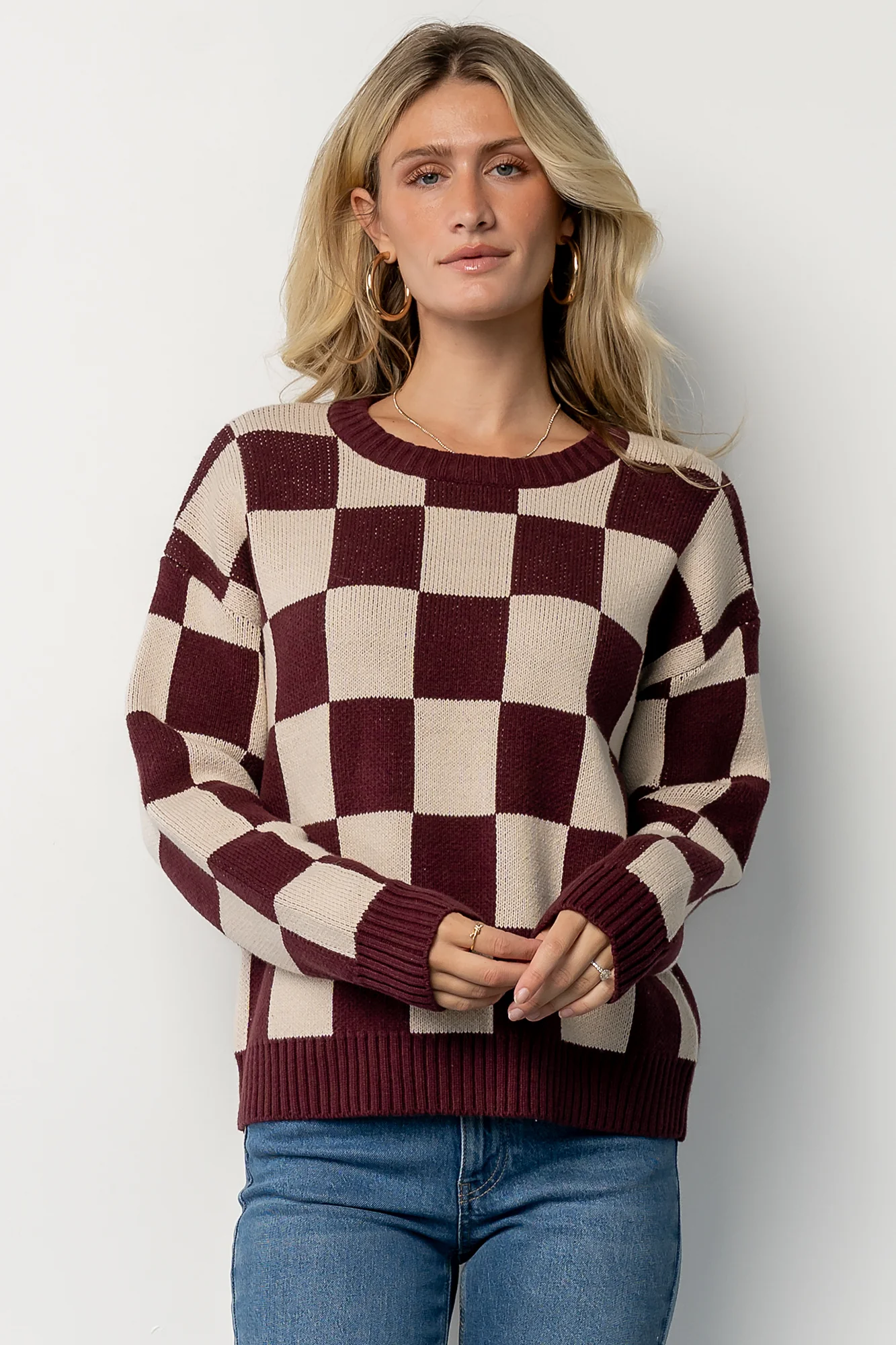 Quincy Checkered Sweater | Burgundy