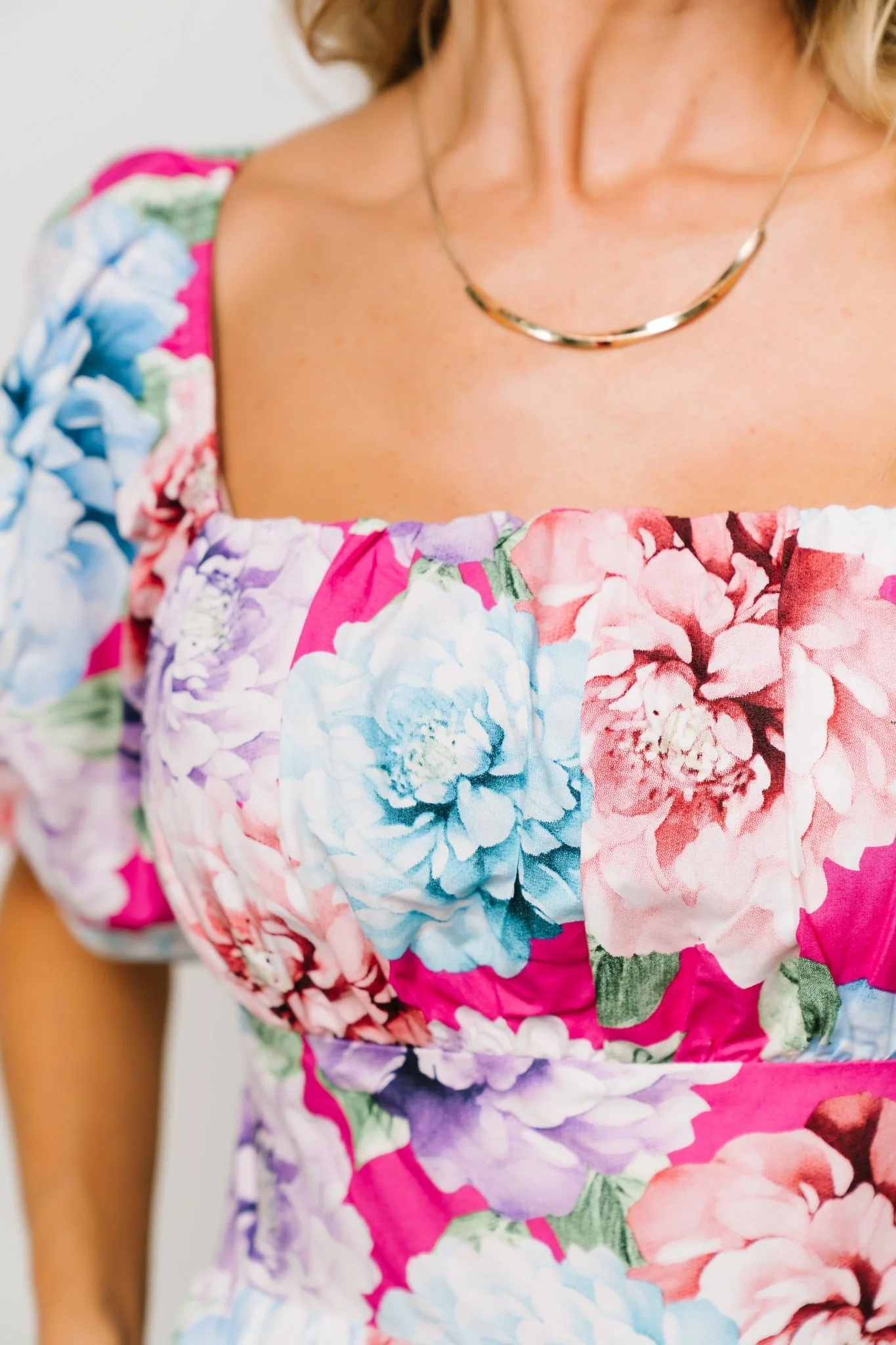 Iva Puff Sleeve Midi Dress | Fuchsia Multi Floral