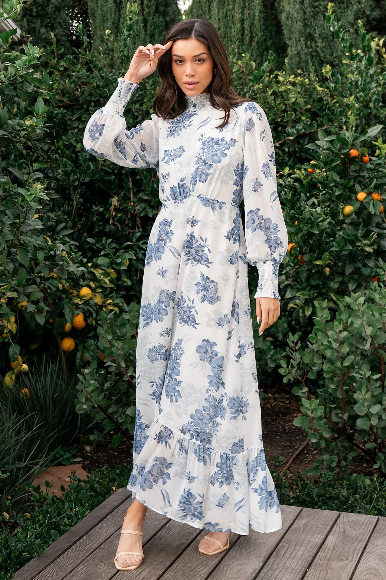 Luciana Maxi Dress | Off White + Blue
