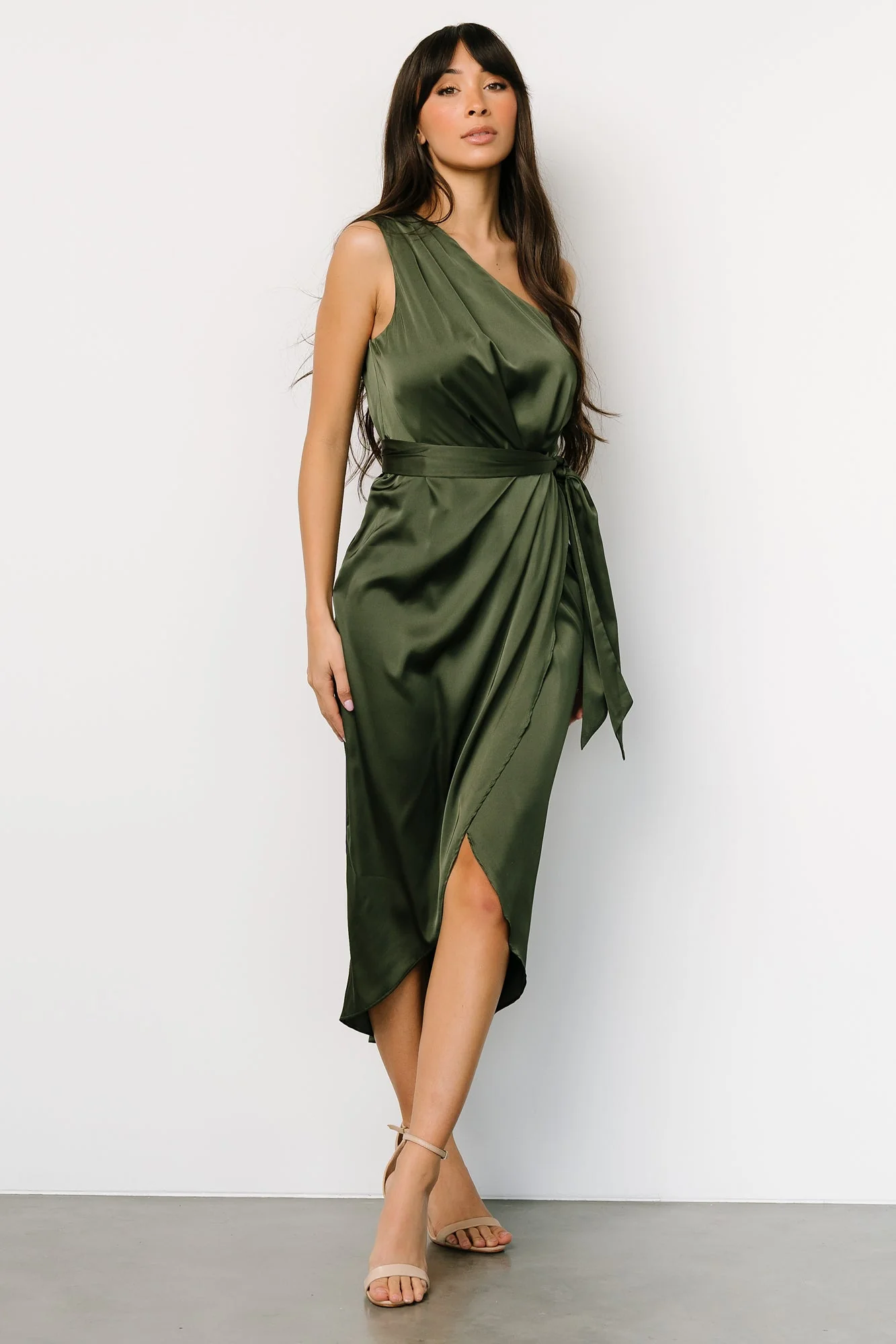 Celia One Shoulder Midi Dress | Olive