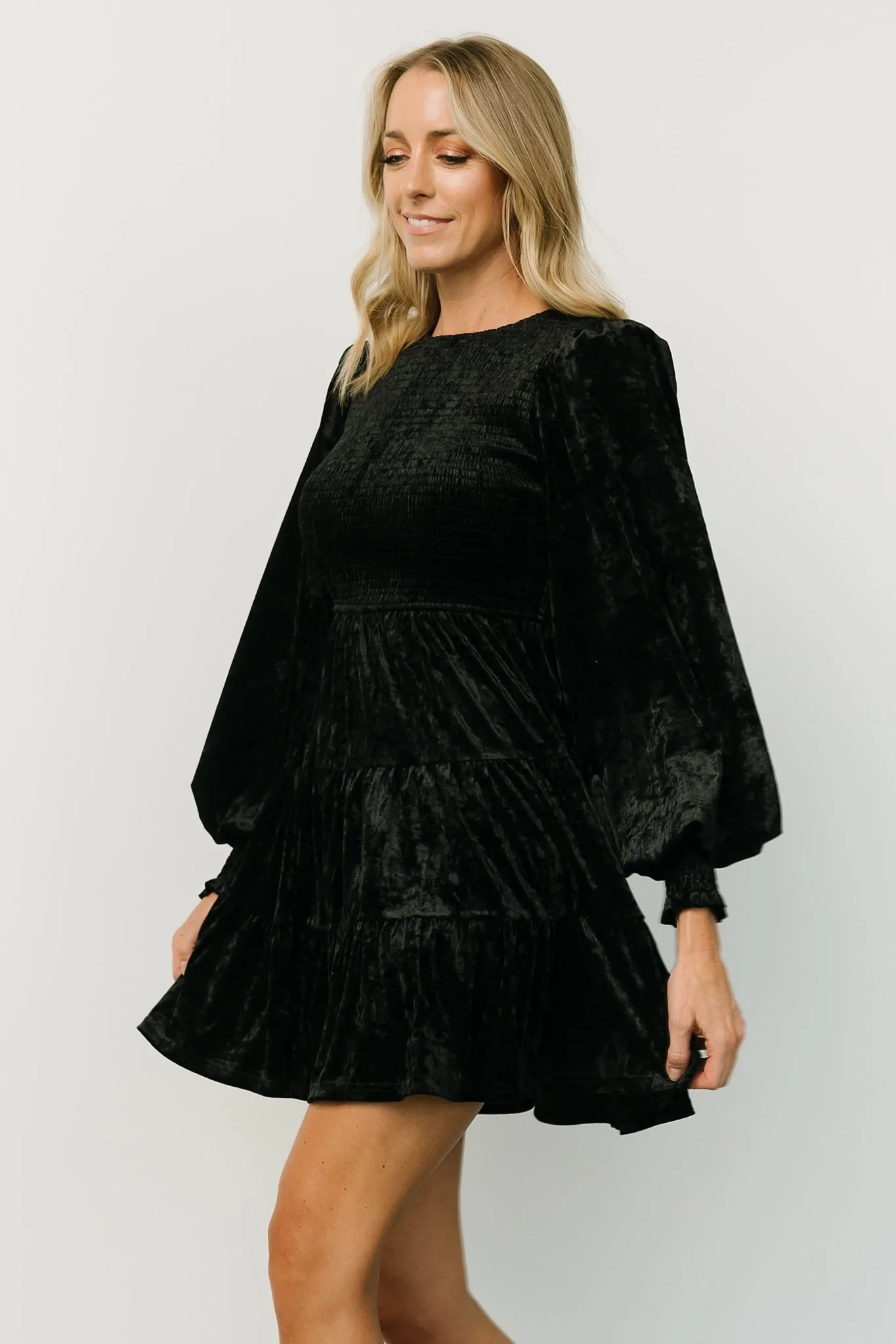 Kele Crushed Velvet Mini Dress | Black