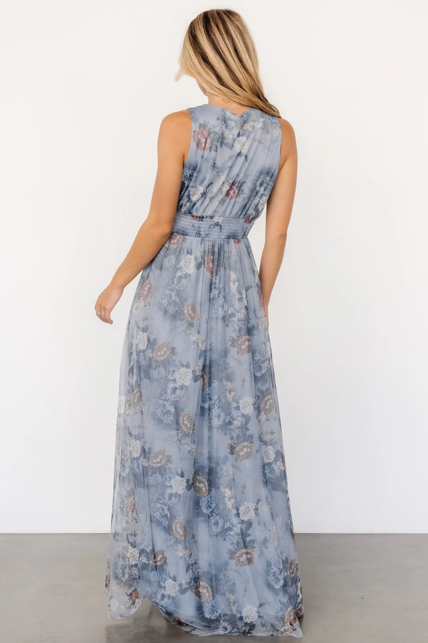 Kamila Tulle Maxi Dress | Dusty Blue Floral