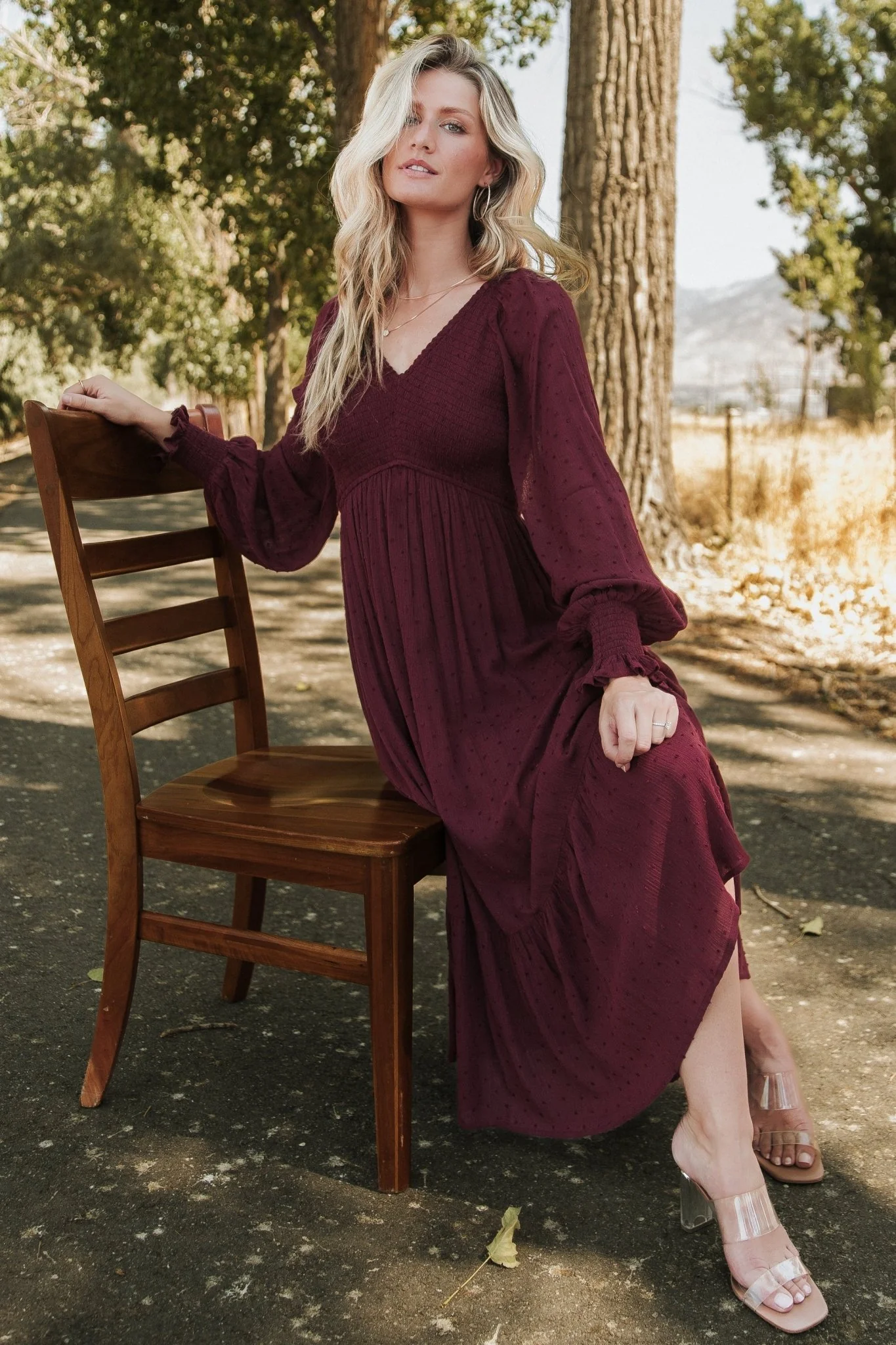 Lainey Smocked Dotted Midi Dress | Mulberry