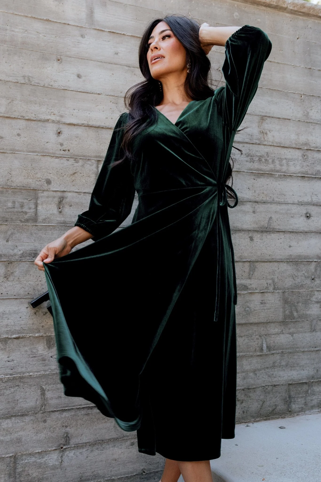 Beckinsale Velvet Wrap Dress | Dark Green