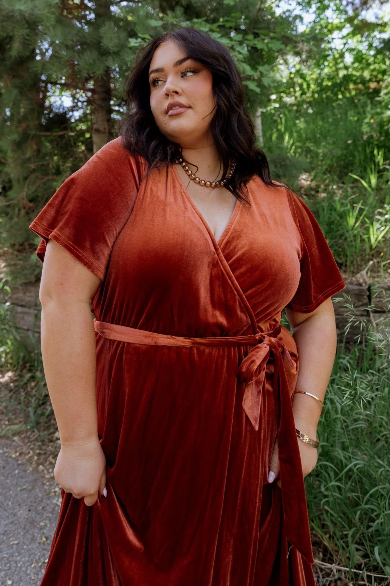 Nadine Velvet Midi Dress | Rust