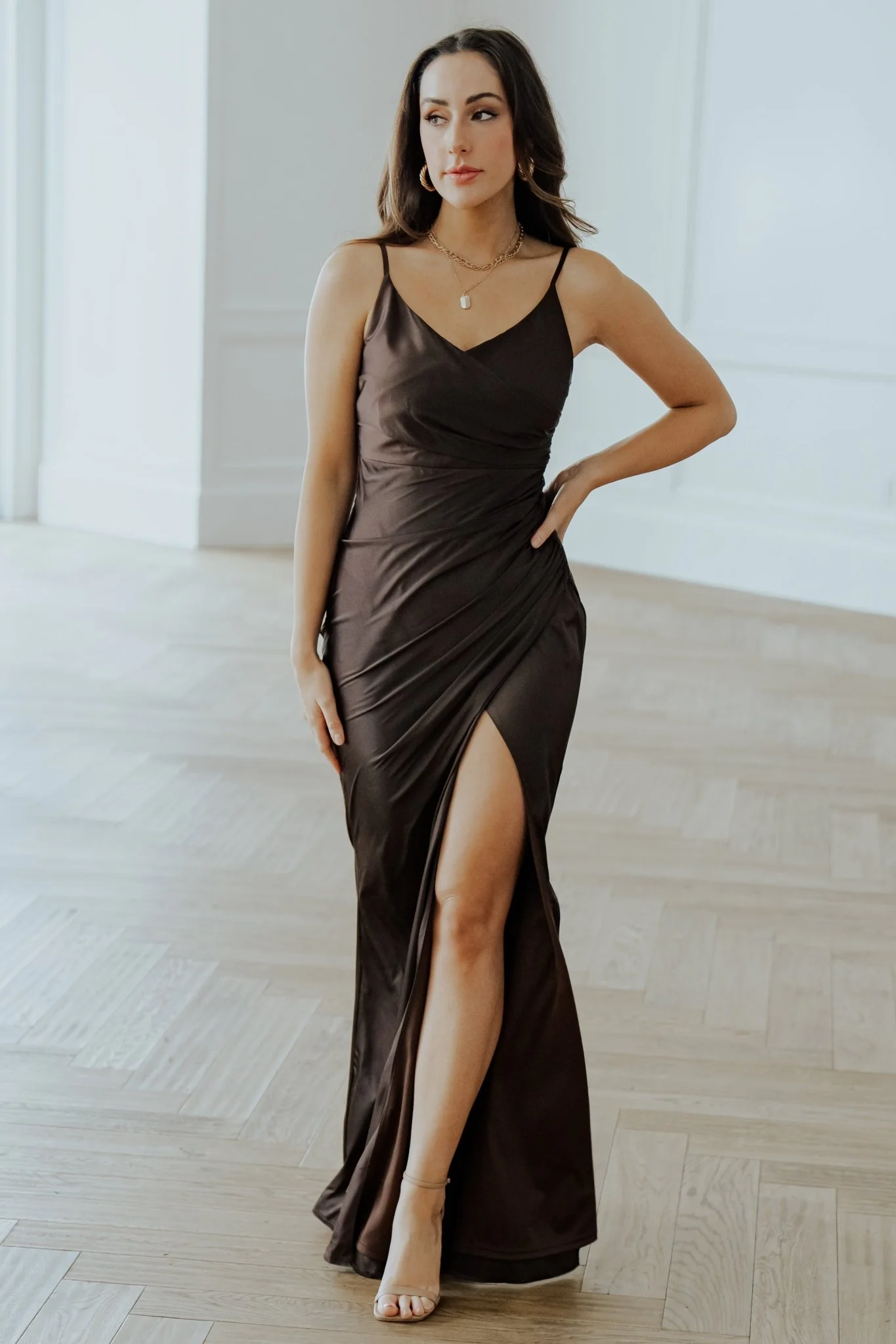 Monet Satin Gown | Dark Brown
